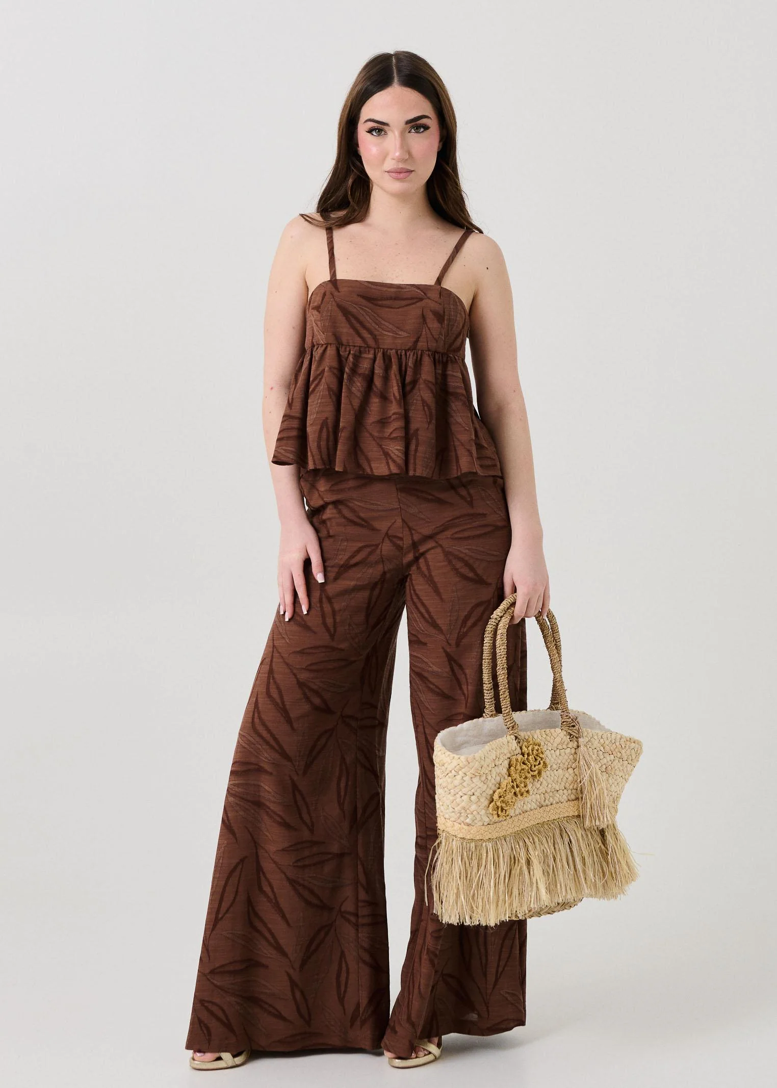 Pantalone "Robin" Bohemian Vì marrone con fantasia tono su tono - Image 4