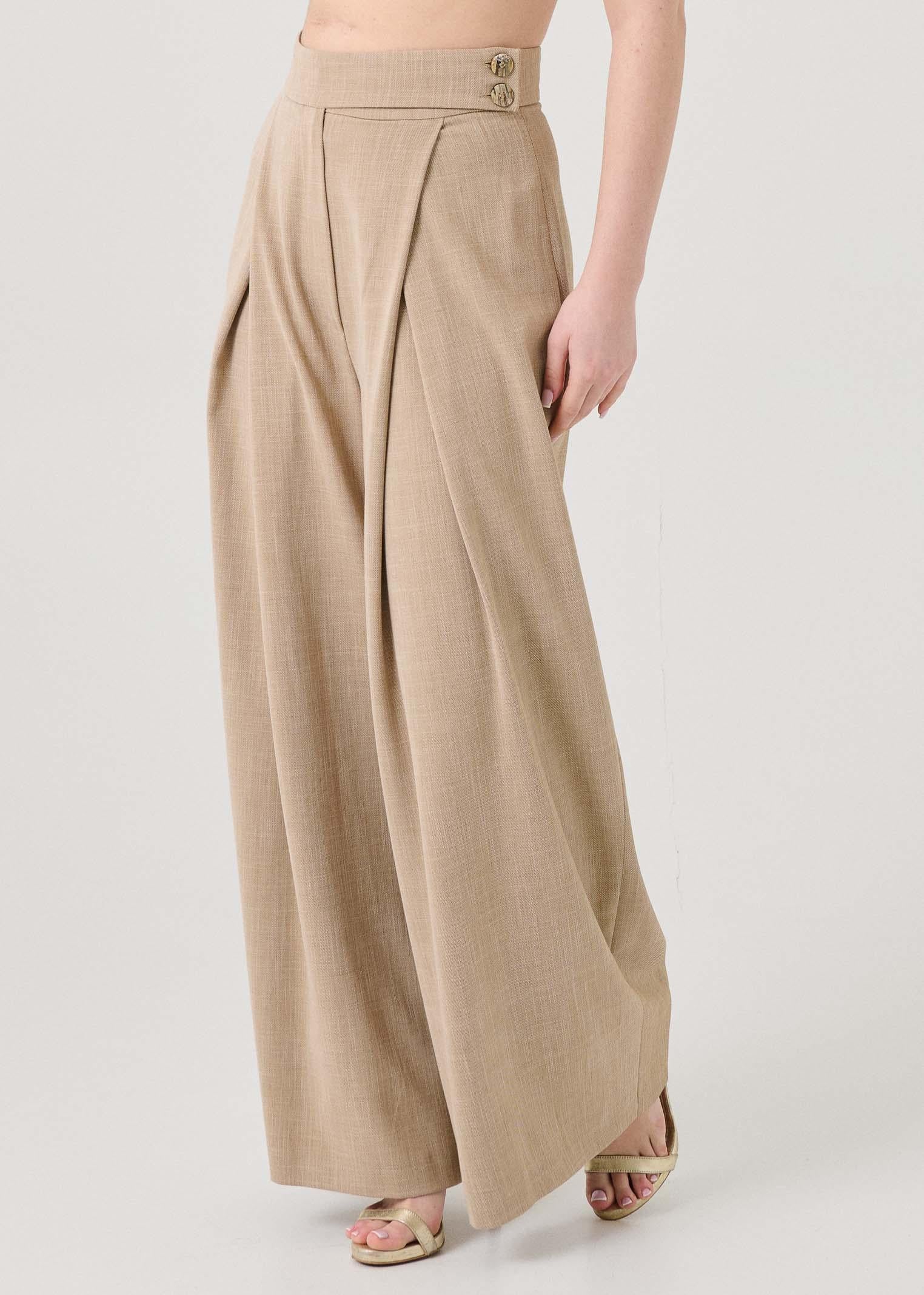 Pantalone "Seul" Bohemian Vì beige con pinces - Image 2