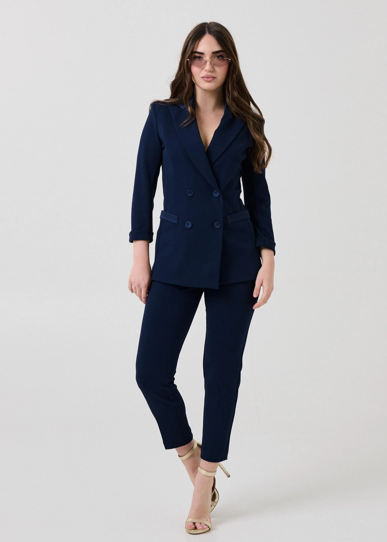 Pantalone slim Armoire blu navy con inserto in raso - Image 4