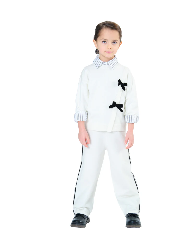 Pantalone Tobetoo bianco con bande laterali nere - Image 2