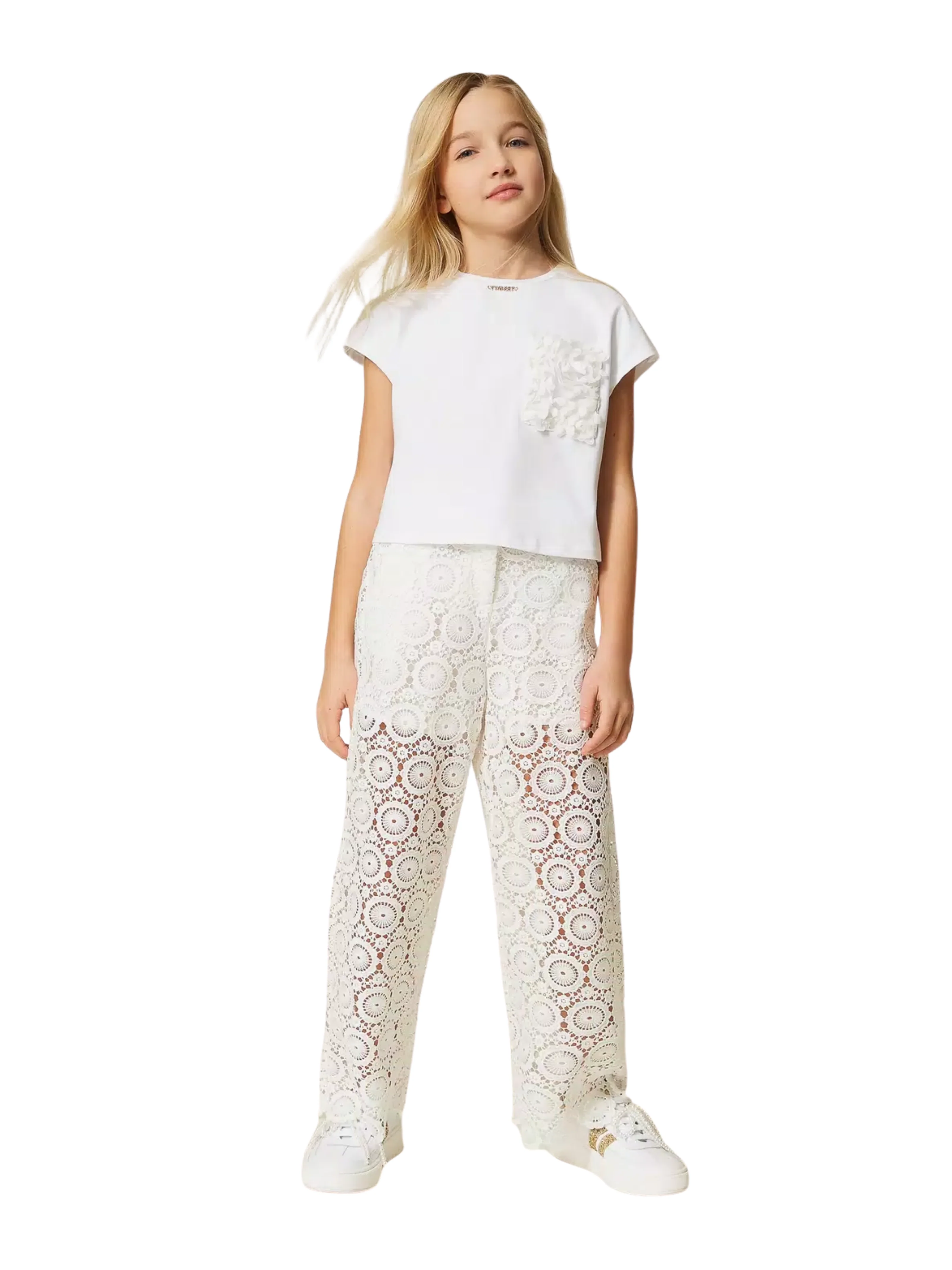 Pantalone Twinset bianco in pizzo macramè - Image 3