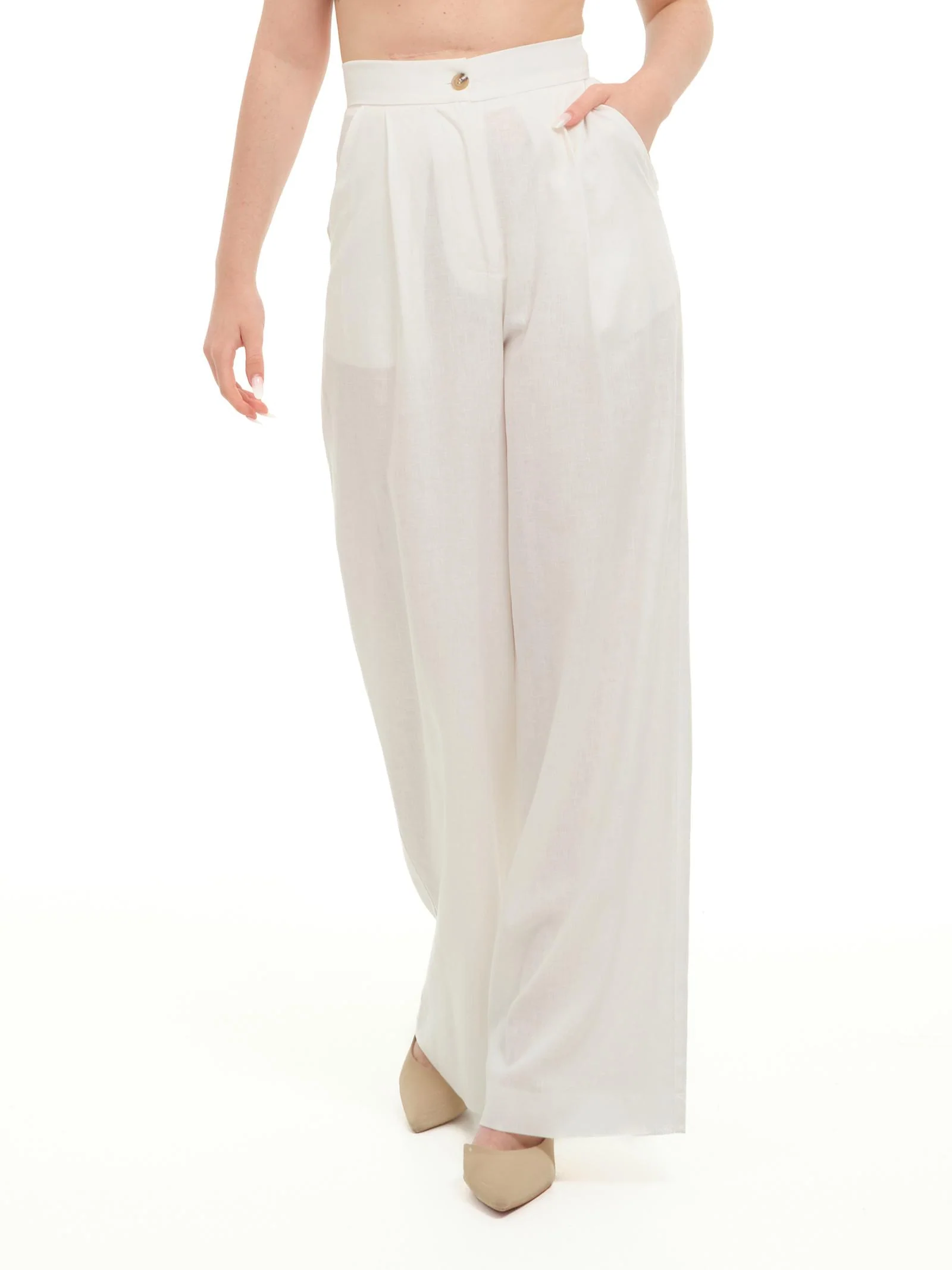 Pantaloni Armoire in misto lino bianco