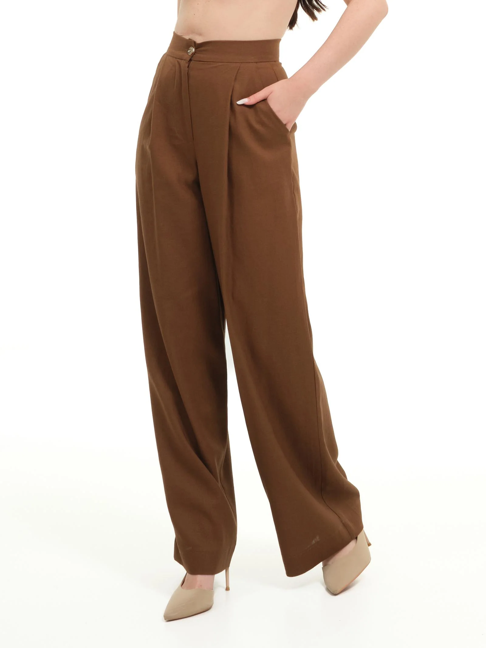 Pantaloni Armoire in misto lino cioccolato - Image 2