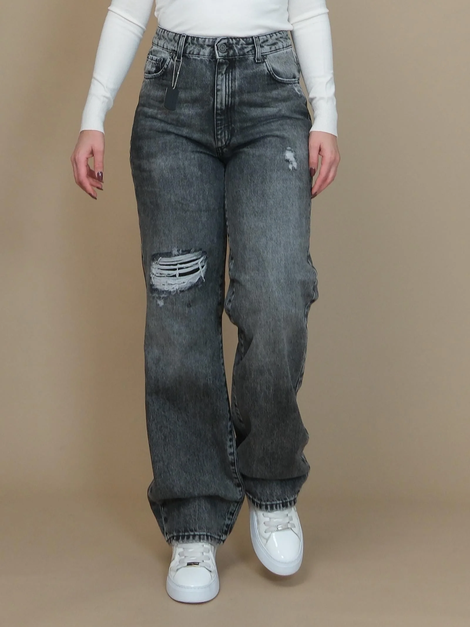 Jeans a palazzo Patriòt grigio in denim lavaggio scuro