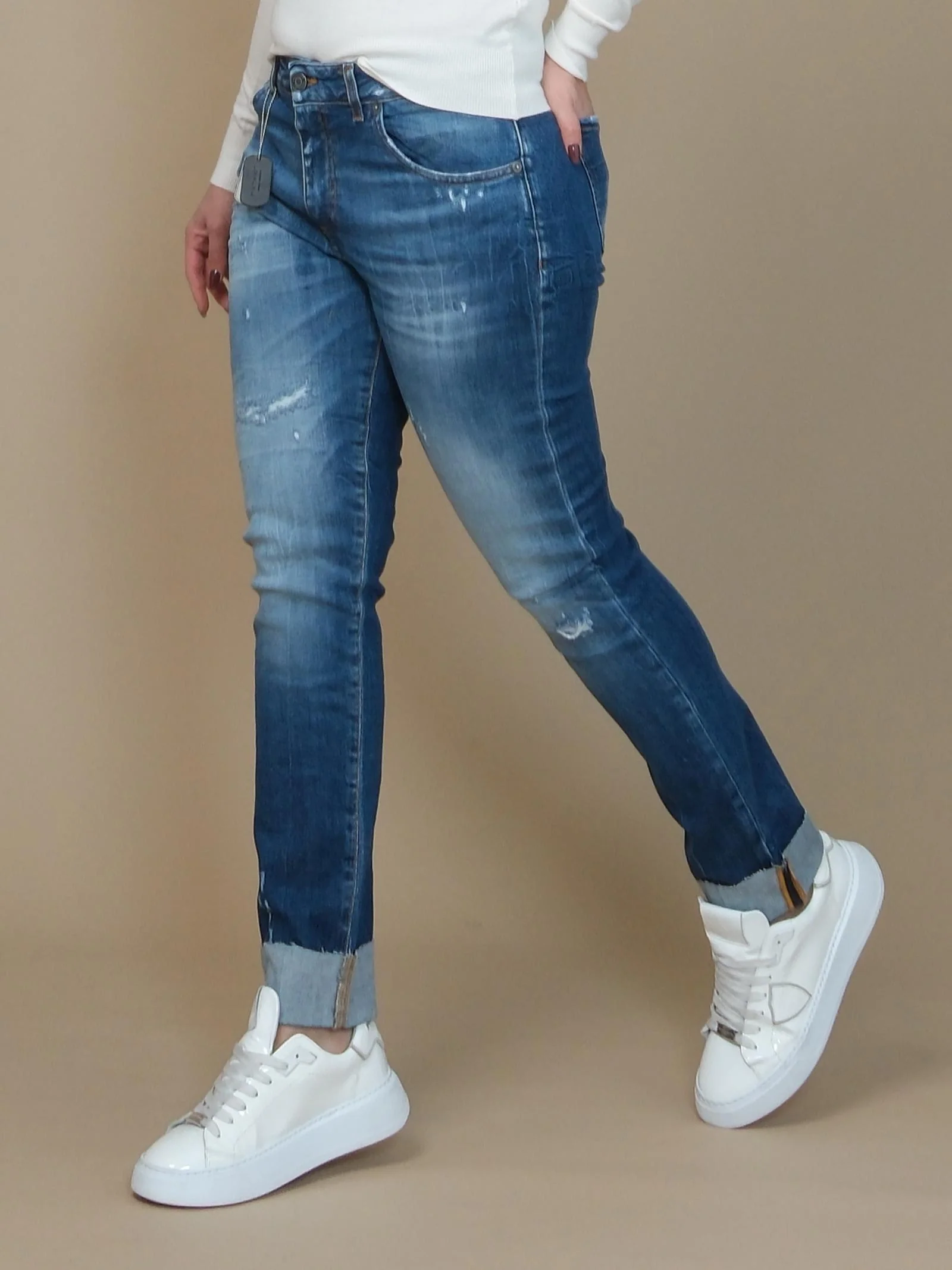 Jeans regular Patriòt blu in denim con risvolto - Image 2