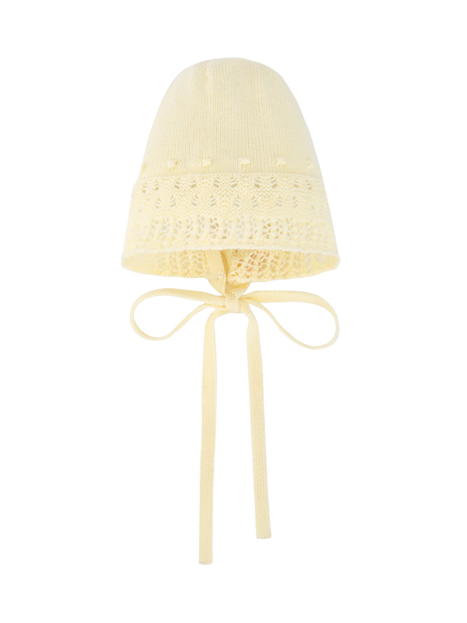 Cappellino in maglia Paz Rodriguez giallo con dettagli traforati e fiocchetto