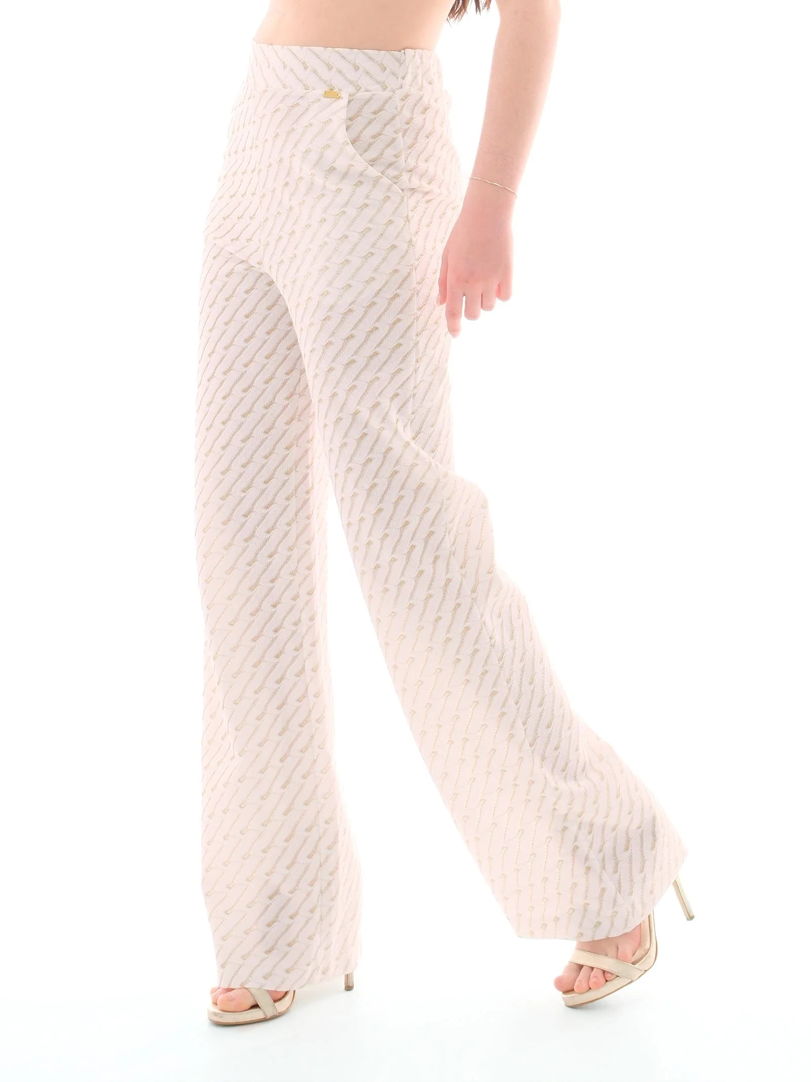 Pantalone Pho Firenze bianco e oro con dettagli in lurex - Image 2
