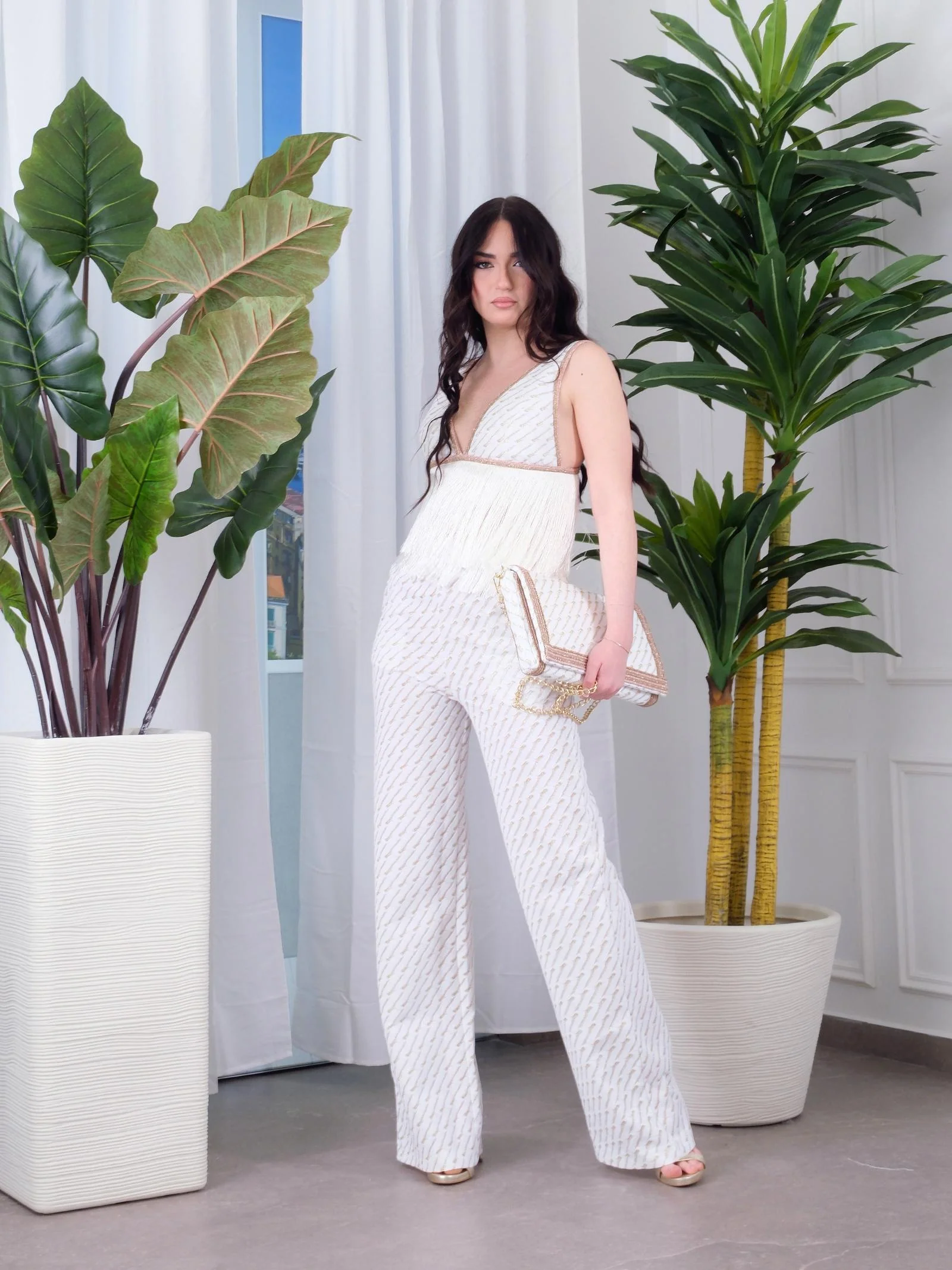 Pantalone Pho Firenze bianco e oro con dettagli in lurex - Image 4