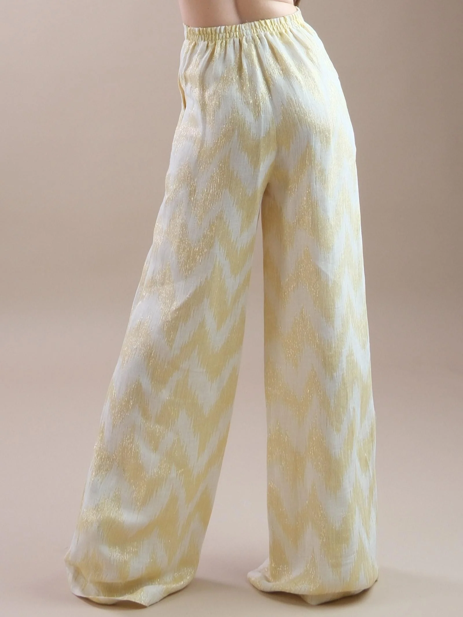 Pantaloni a palazzo gialli fantasia zig zag - Image 3