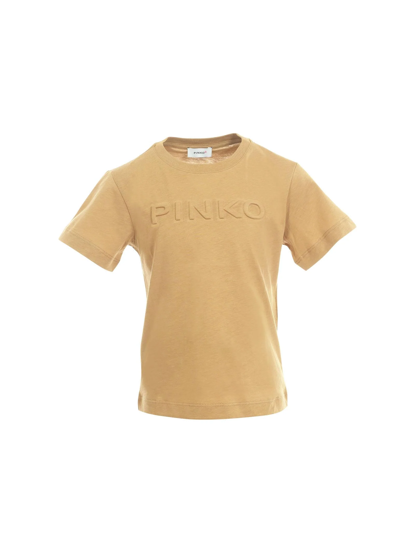 T-Shirt Pinko verde oliva con logo lettering in rilievo