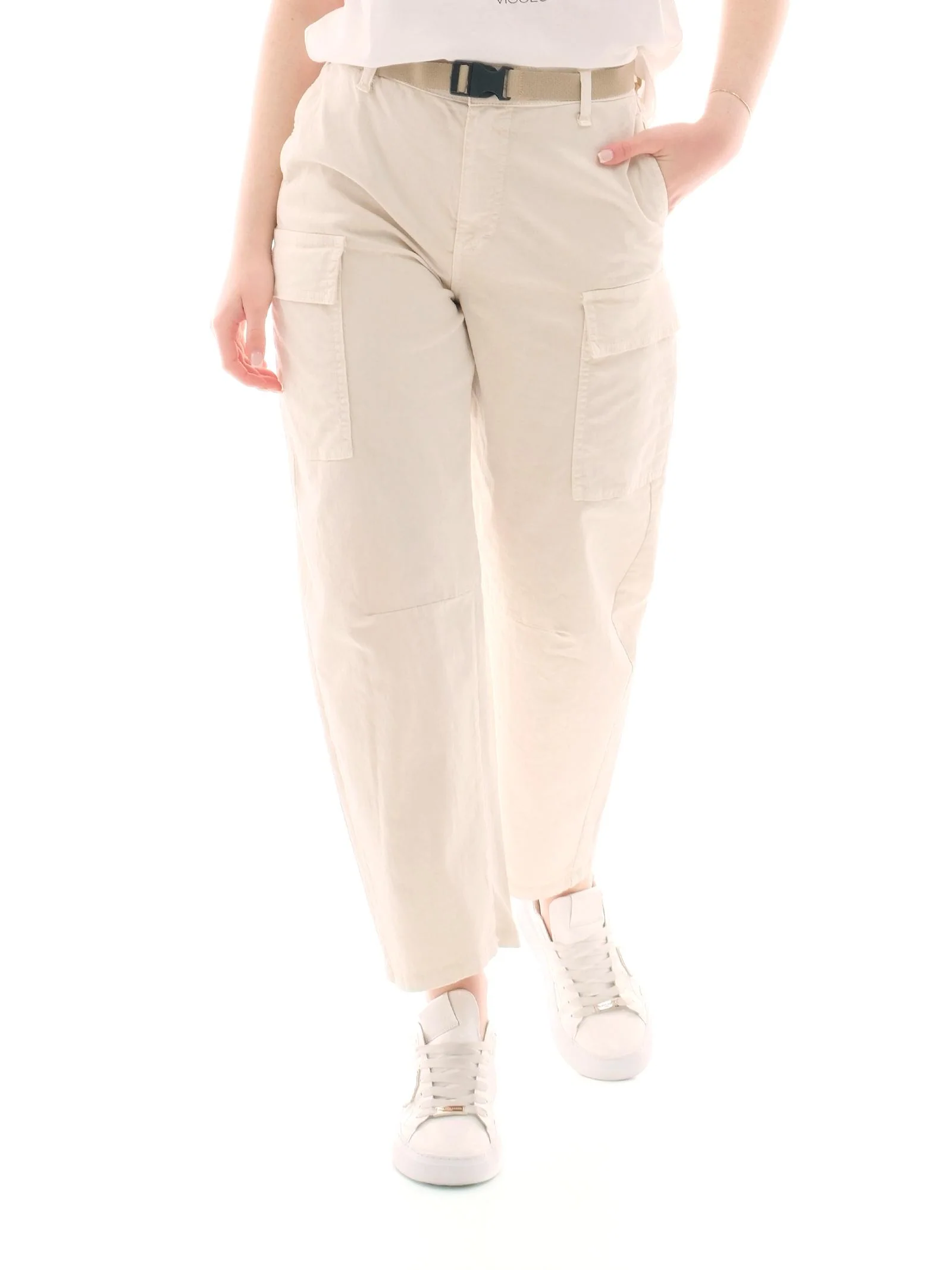 Jeans cargo Please bianco con cinturino