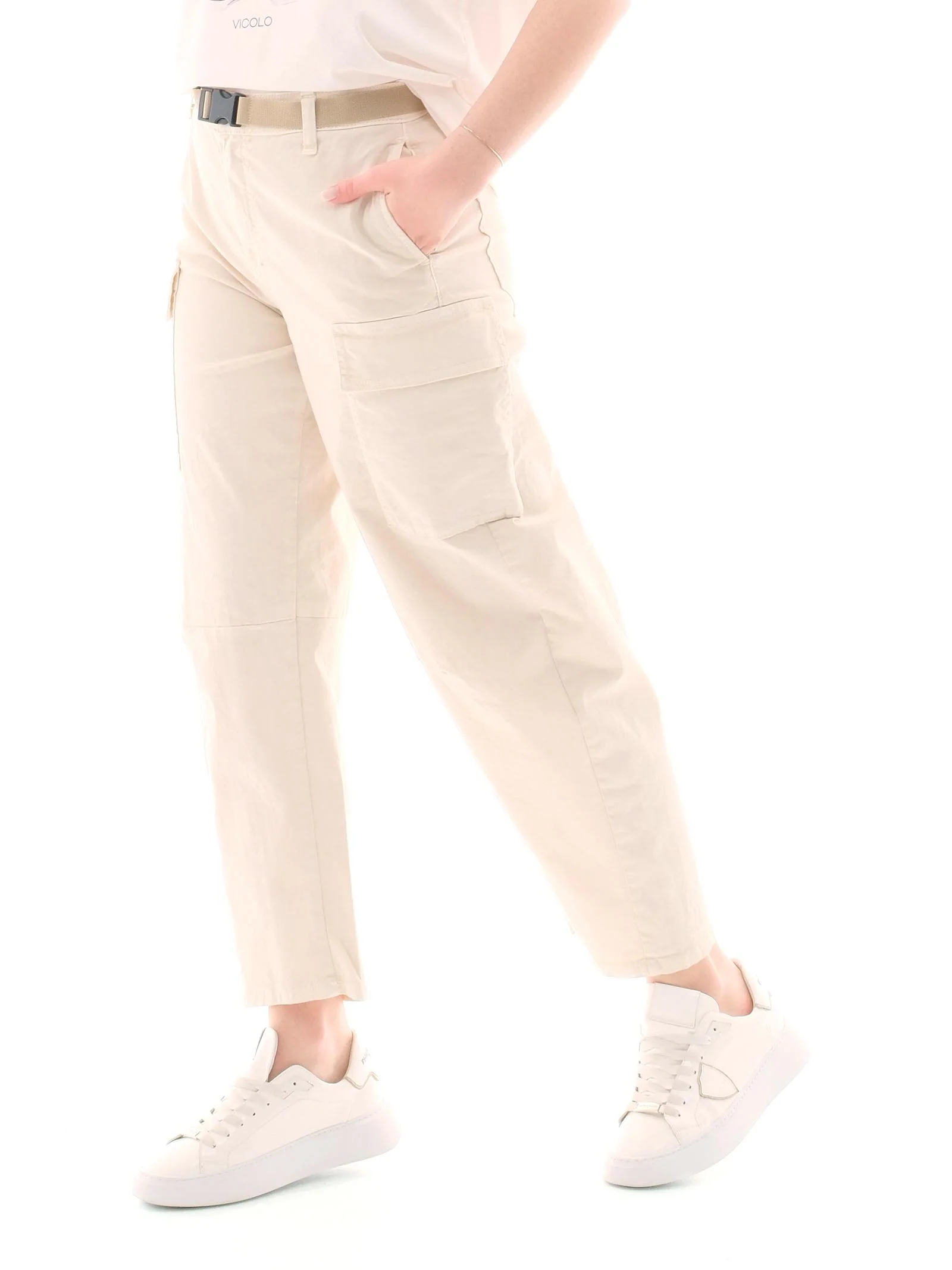 Jeans cargo Please bianco con cinturino - Image 2