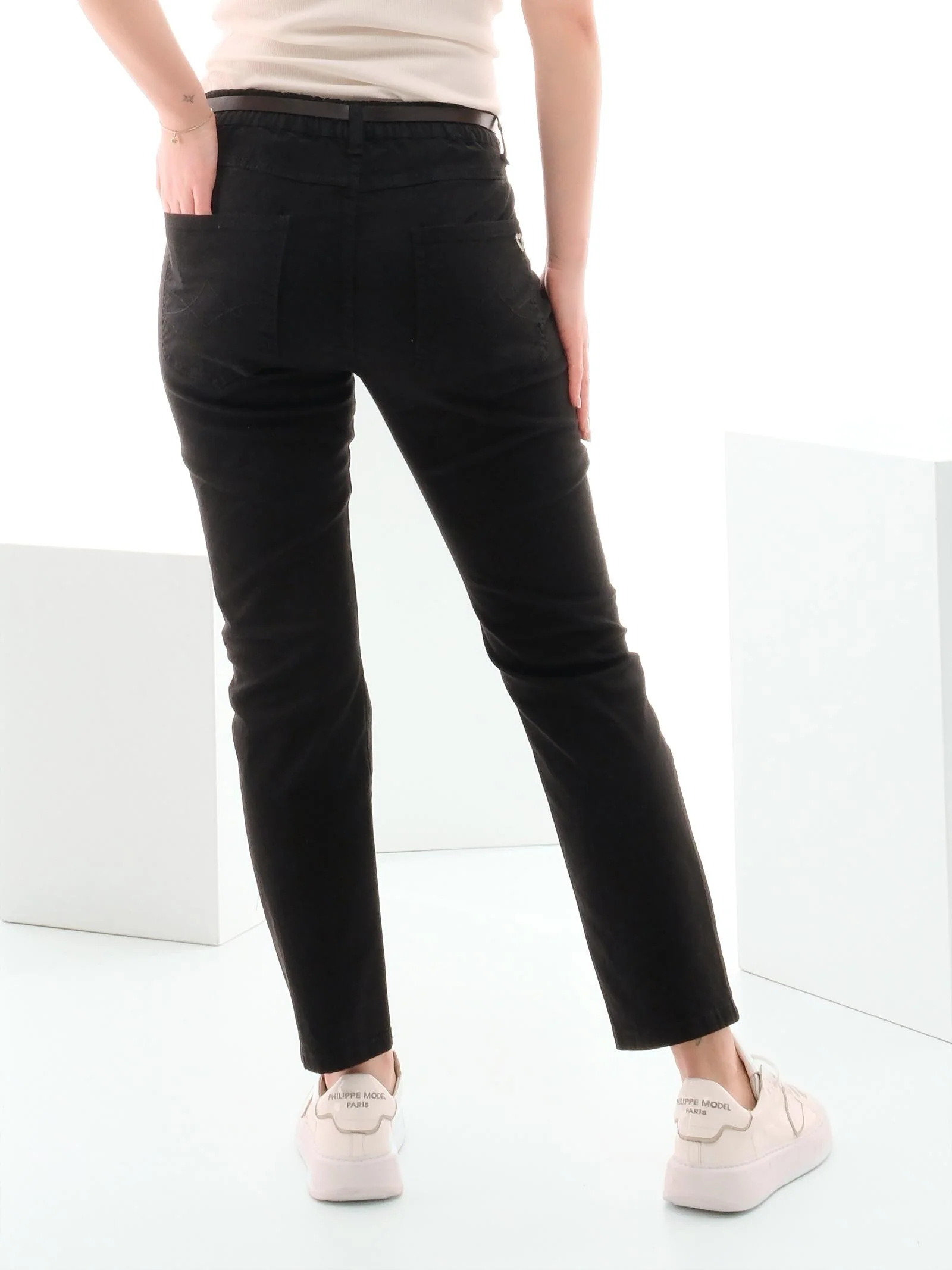 Jeans Please nero con cinturino marrone - Image 3