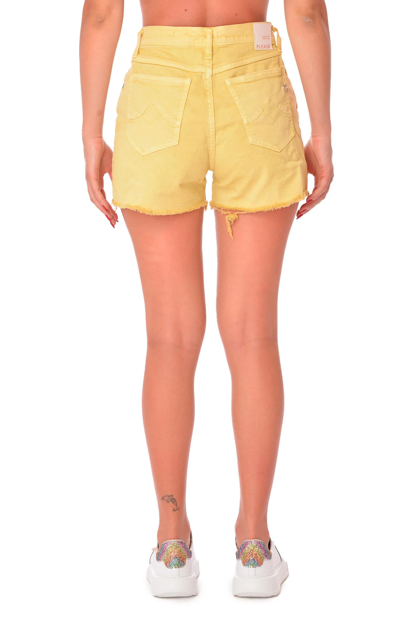 Shorts giallo monocolore in denim - Image 3