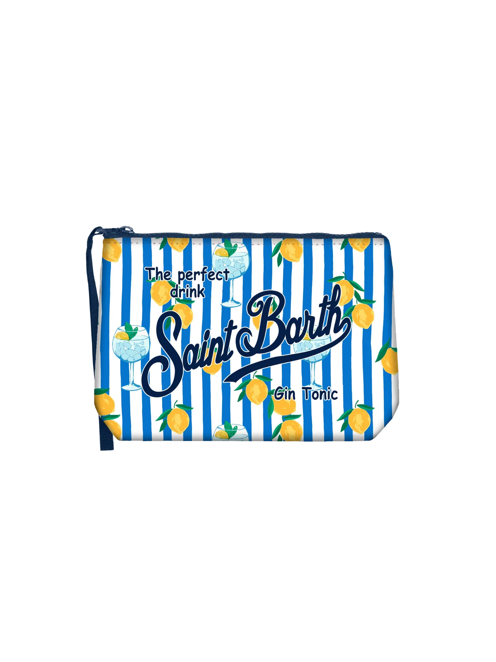 Pochette "Aline Gin Tonic Lemon Stripes 17" Saint Barth a righe azzurra