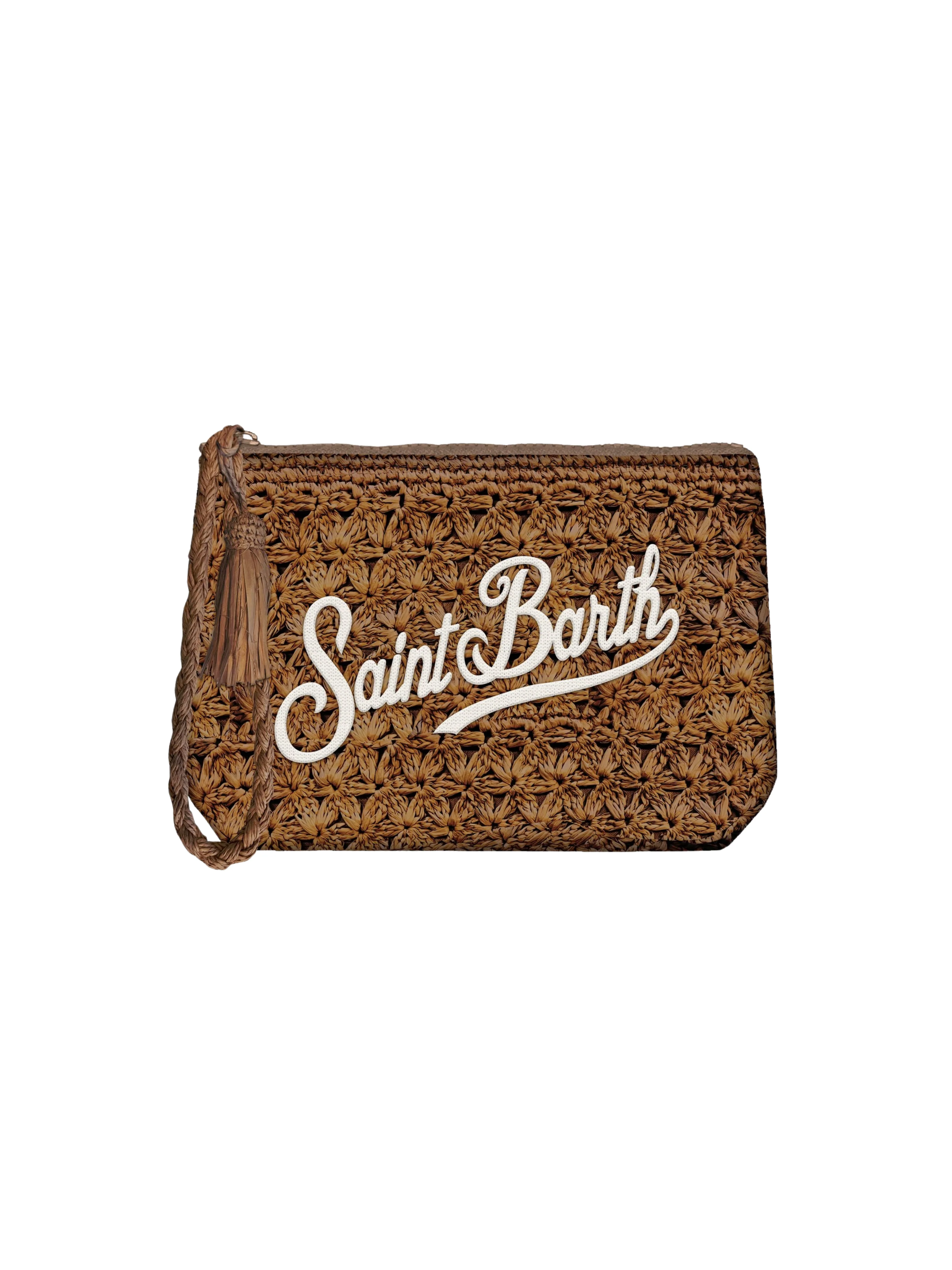 Pochette "Raffia Pouch 19 Wave emb" Saint Barth marrone