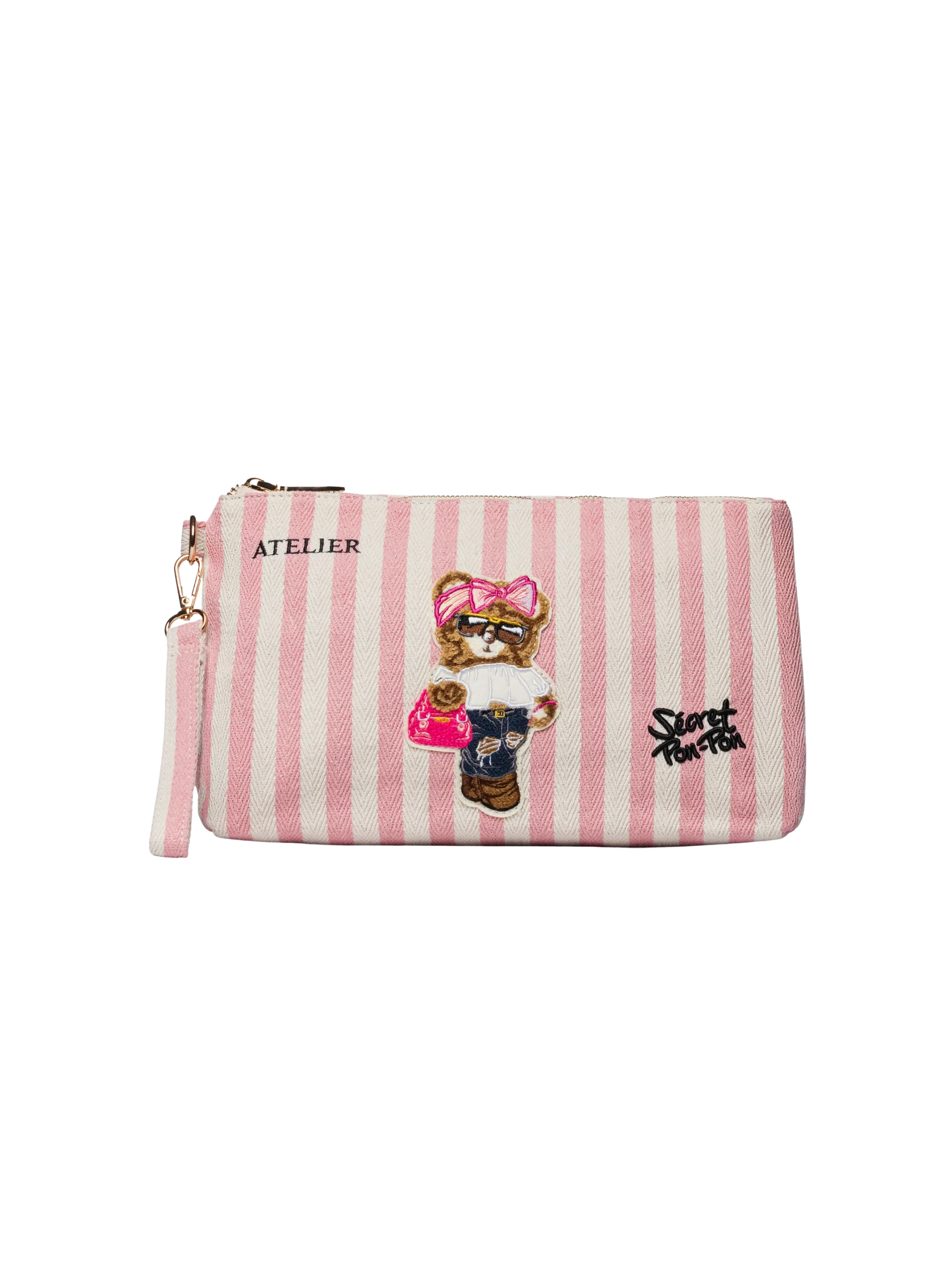 Pochette "Saint Tropez Pouch" Secret Pon Pon a righe con patch