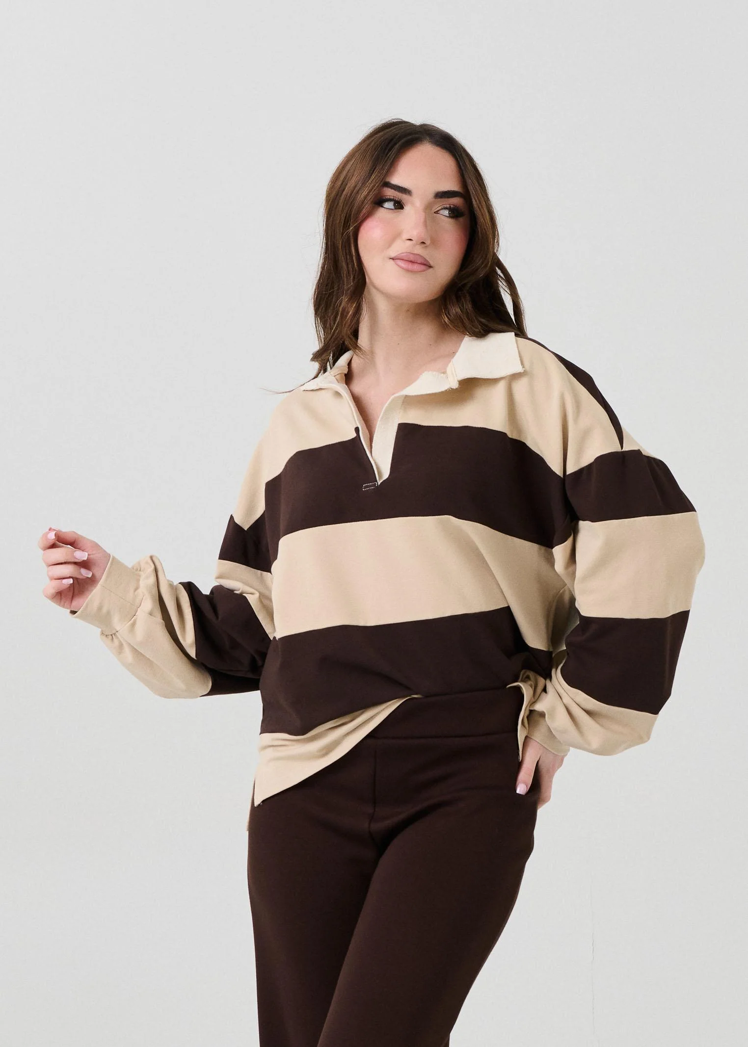 Polo a righe Haveone moro e beige - Image 2