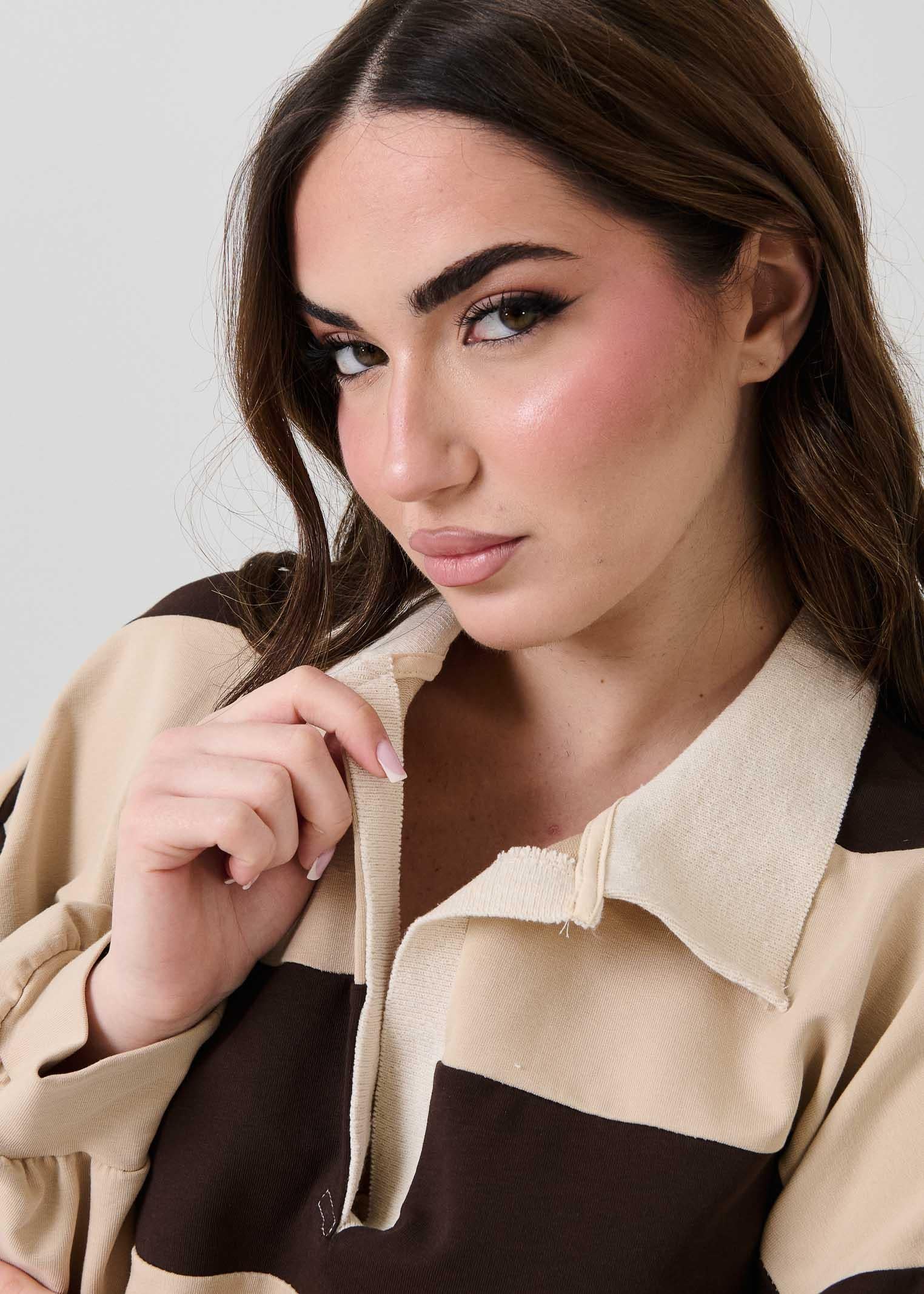Polo a righe Haveone moro e beige - Image 3