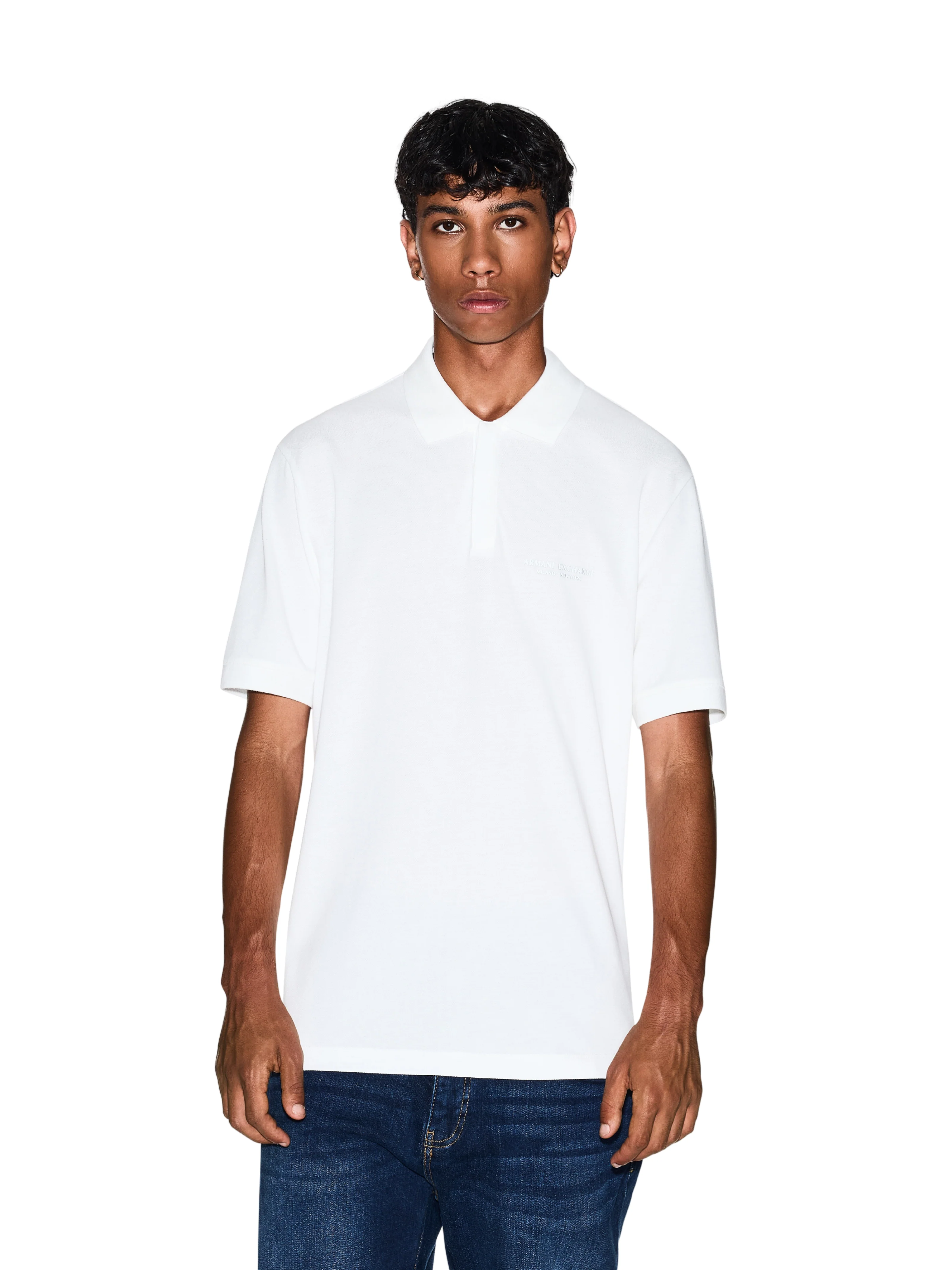 Polo Armani Exchange bianca con logo tono su tono - Image 2