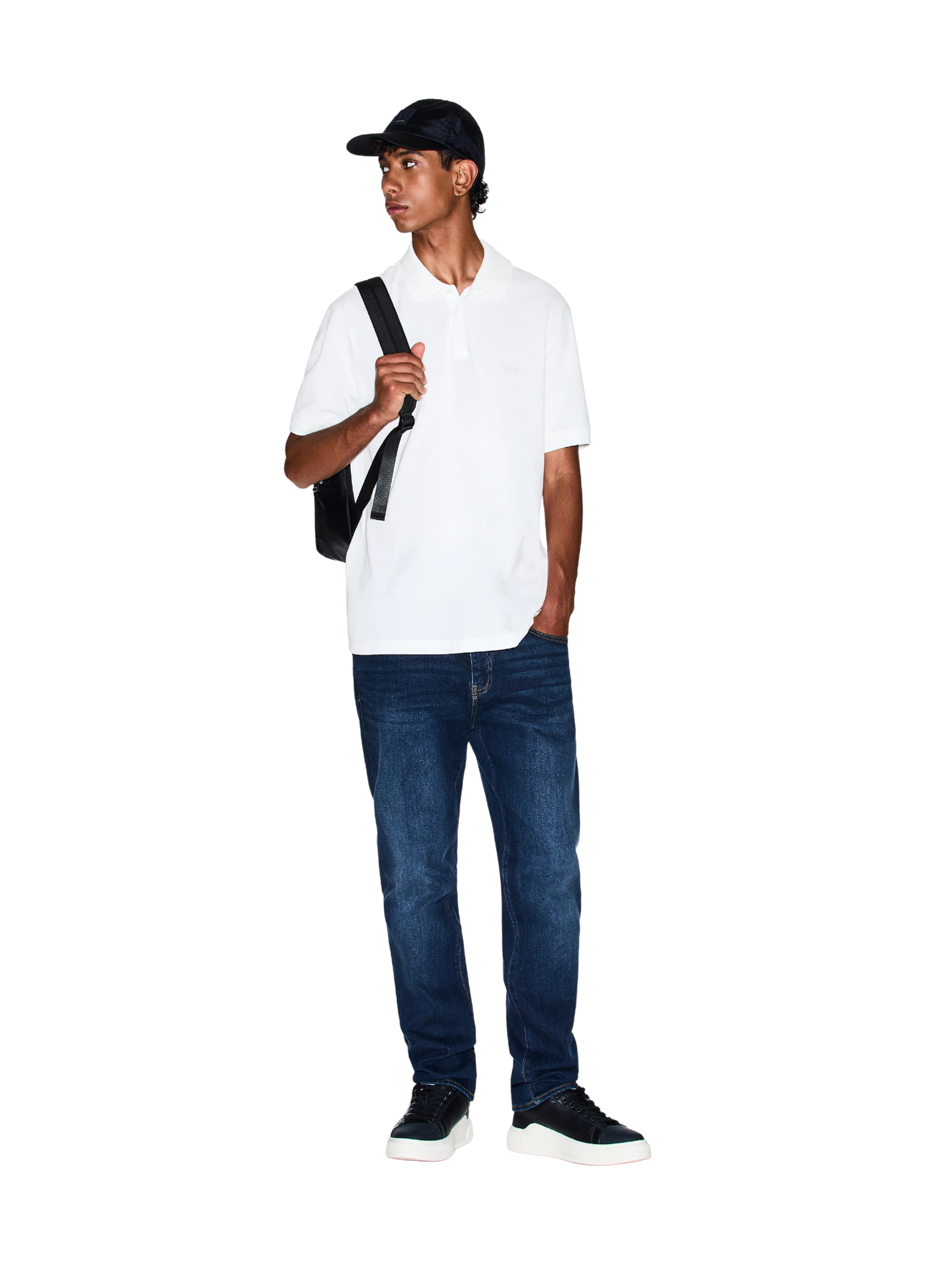 Polo Armani Exchange bianca con logo tono su tono - Image 5