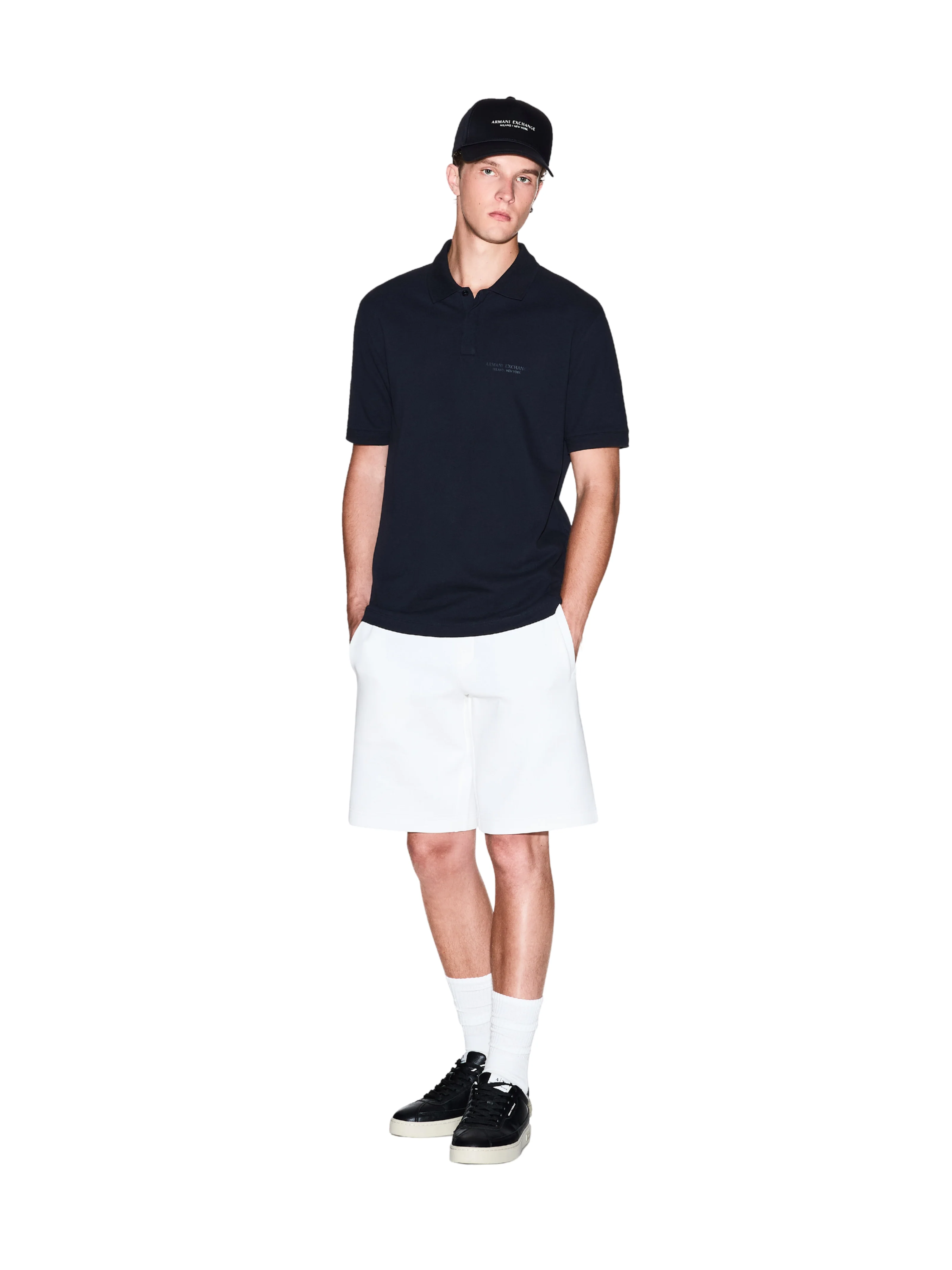Polo Armani Exchange blu con logo tono su tono - Image 5