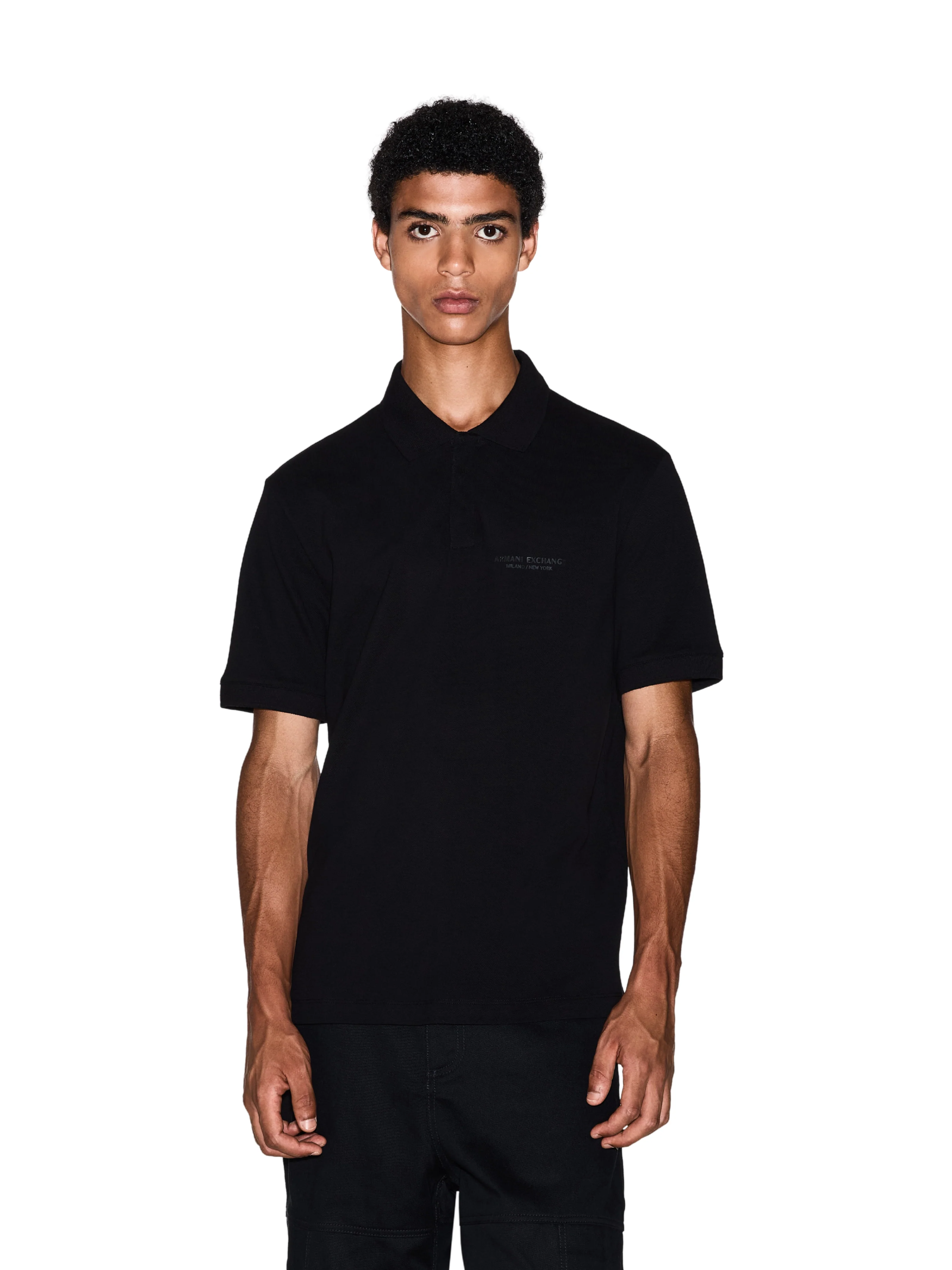 Polo Armani Exchange nera con logo tono su tono - Image 2