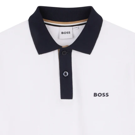 Polo Boss bianca con inserti a contrasto - Image 3