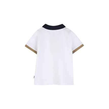 Polo Boss bianca con inserti blu e beige - Image 2