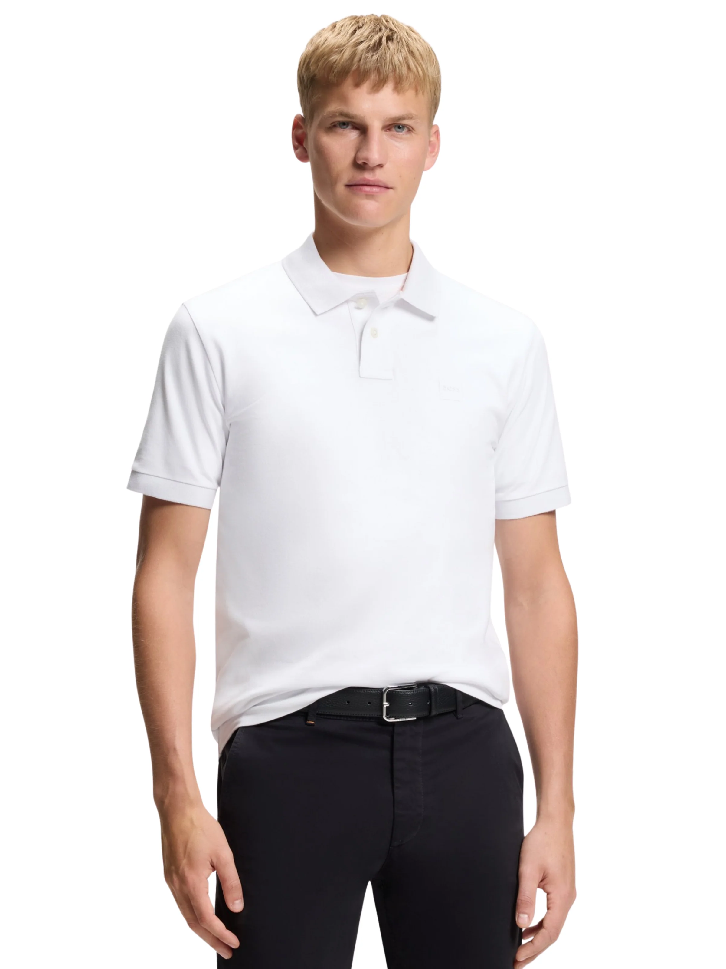 Polo Boss bianca con toppa con logo - Image 2