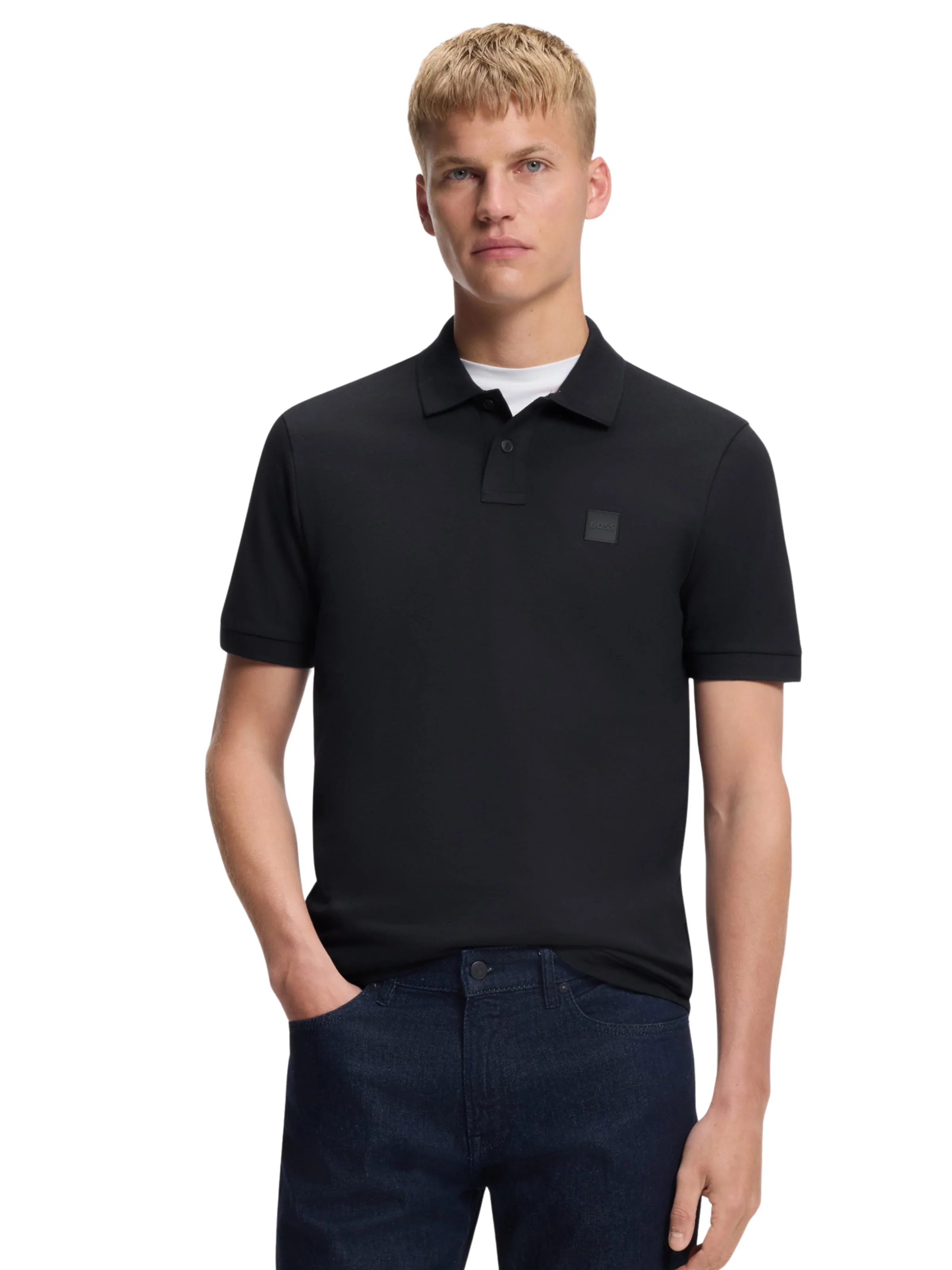 Polo Boss blu con toppa con logo - Image 2