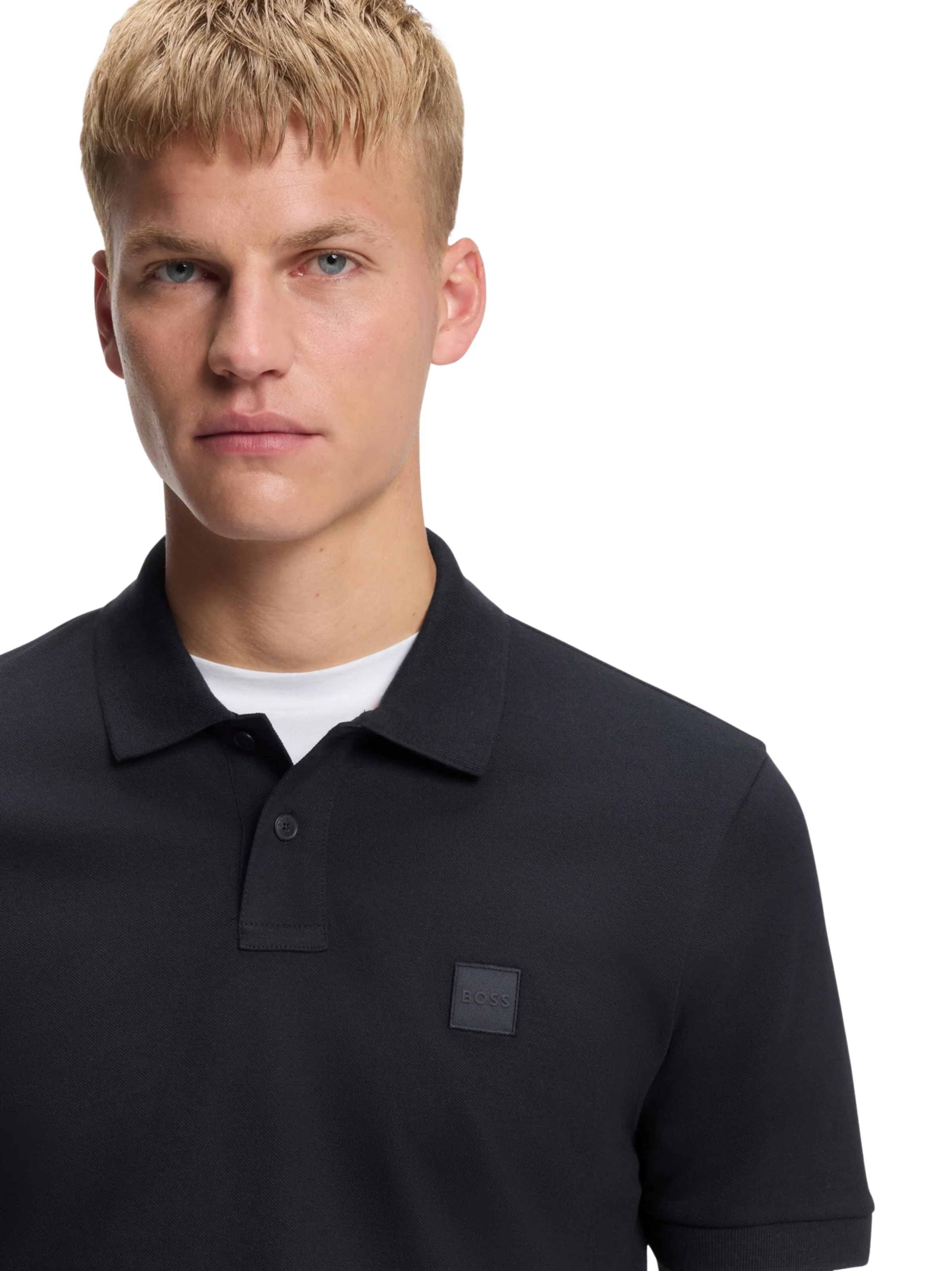 Polo Boss blu con toppa con logo - Image 3