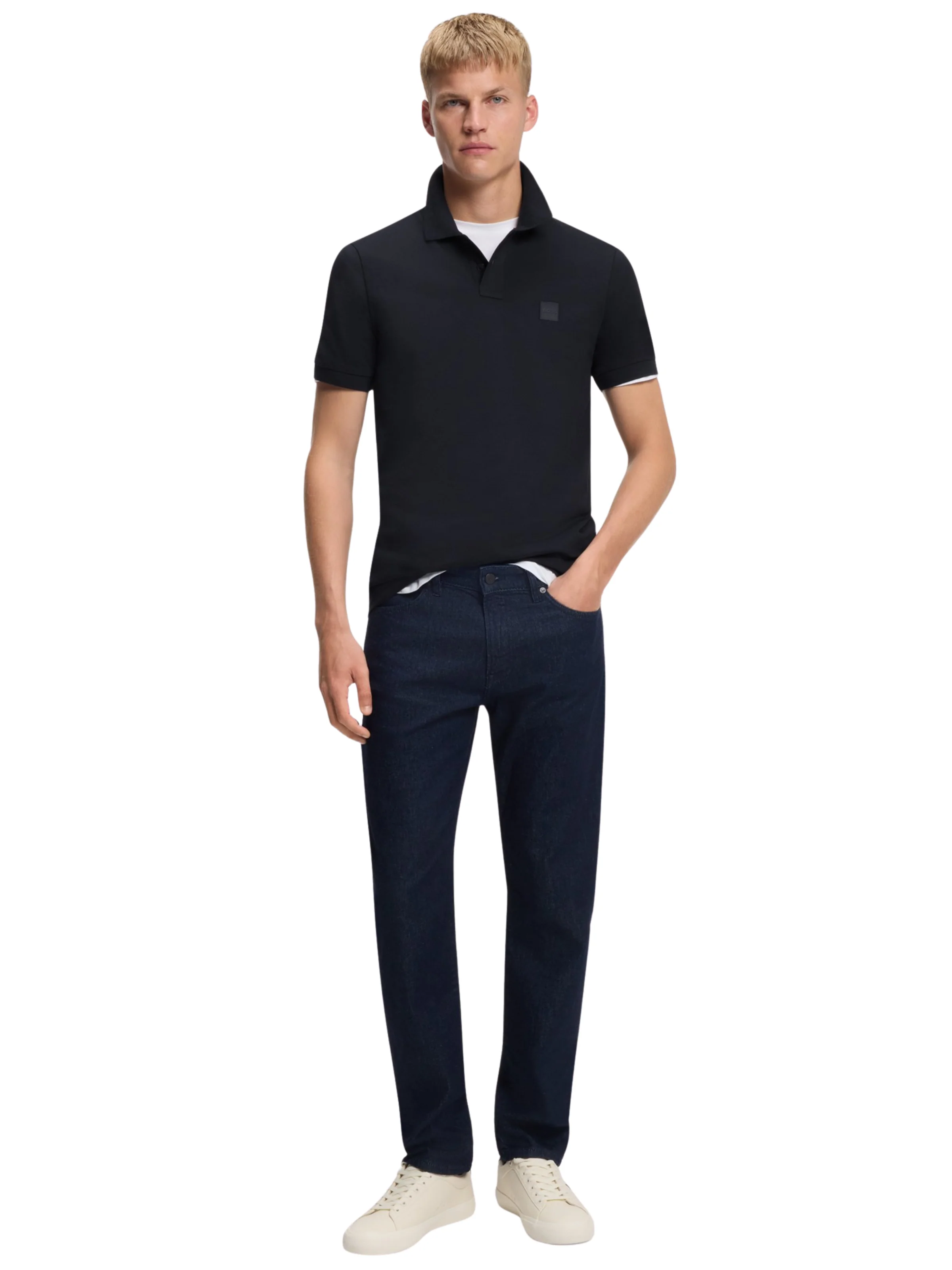 Polo Boss blu con toppa con logo - Image 4