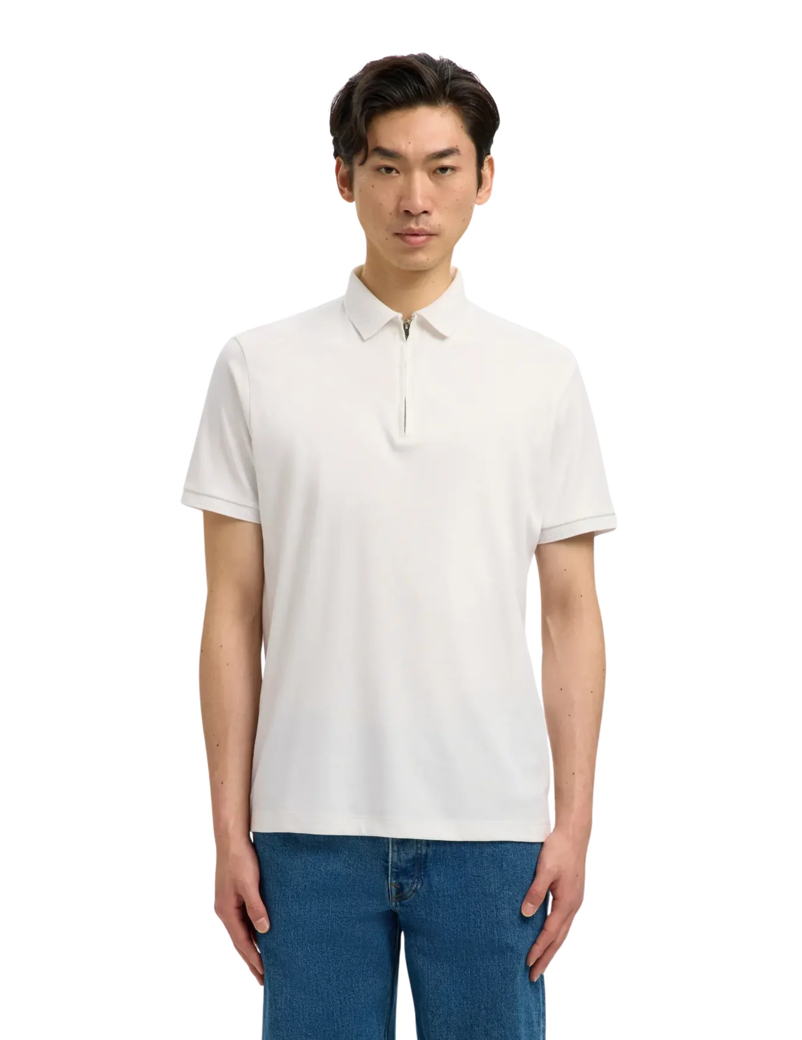 Polo con zip Selected bianca - Image 2