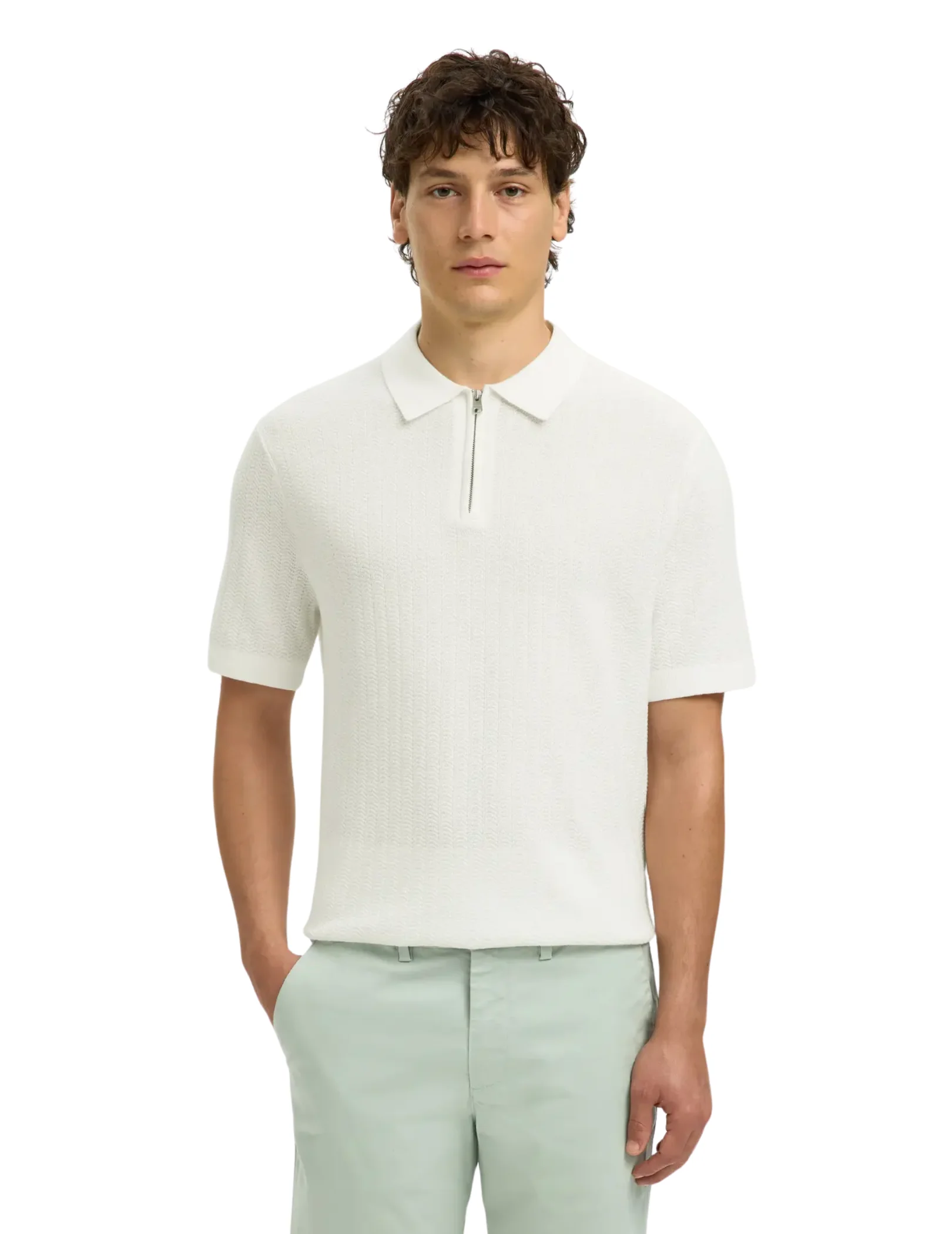 Polo con zip Selected bianca - Image 2