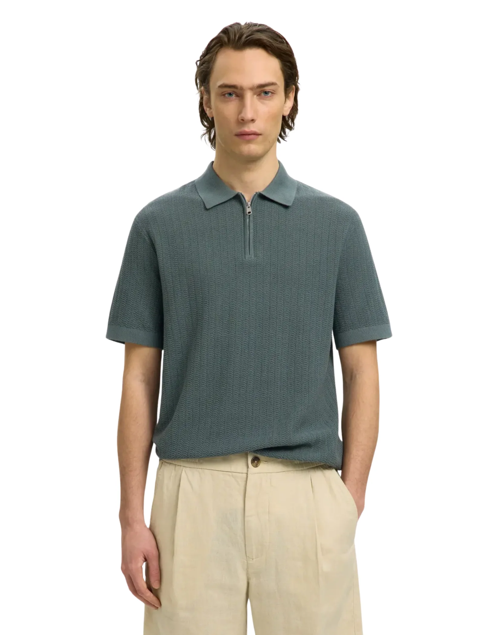 Polo con zip Selected verde - Image 2