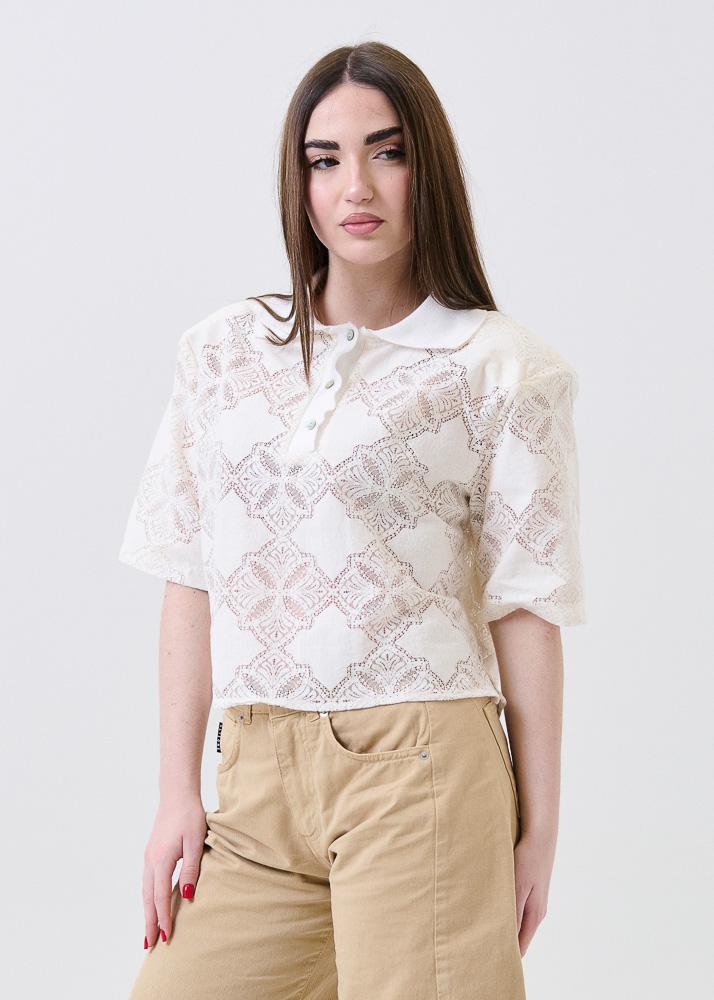 Polo crop Haveone burro con inserti traforati - Image 2