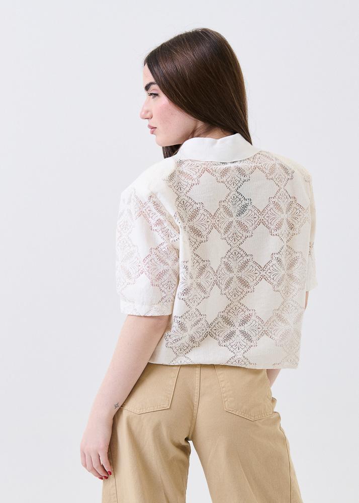 Polo crop Haveone burro con inserti traforati - Image 4