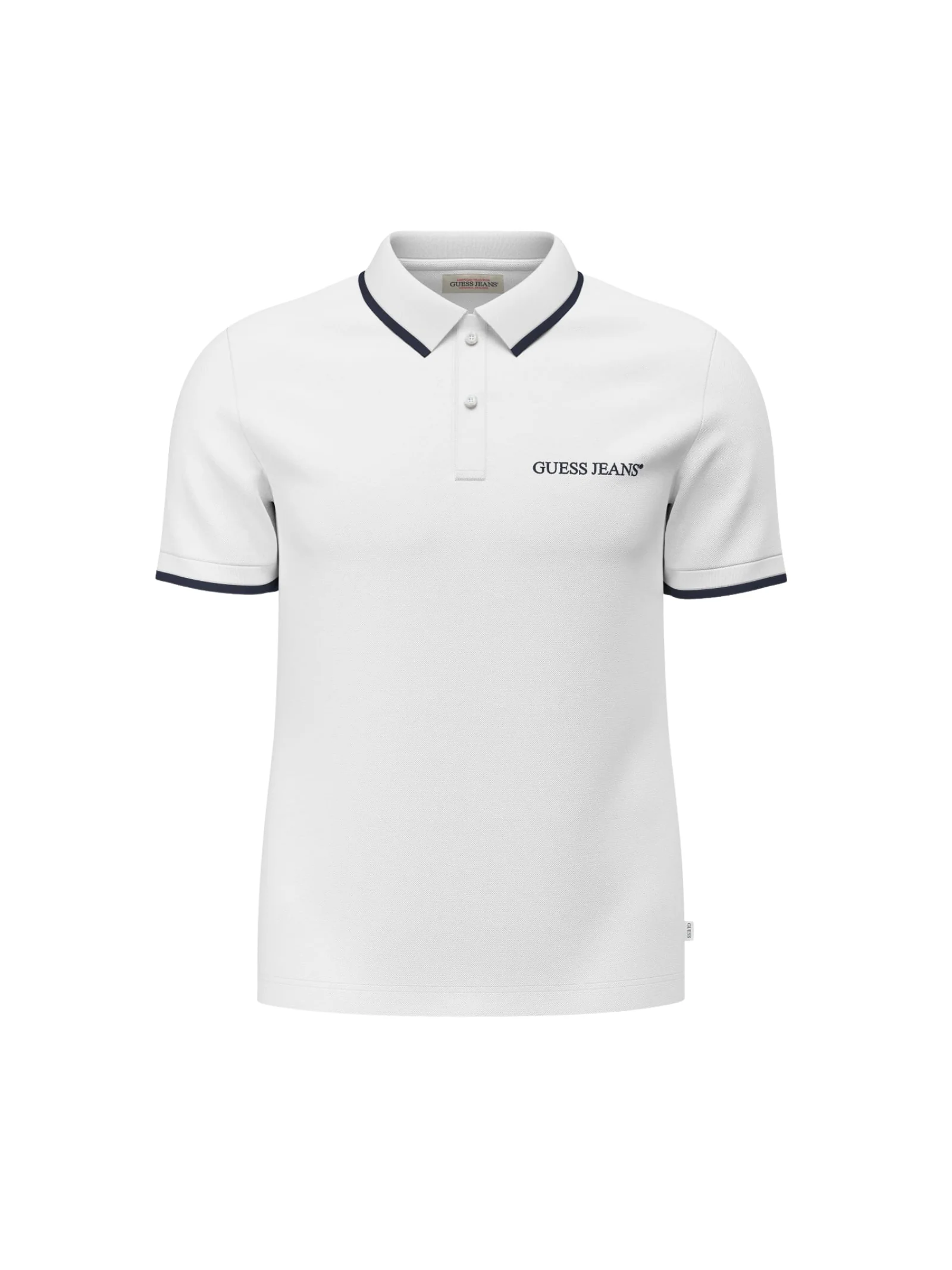 Polo Guess bianca con logo e colletto a contrasto