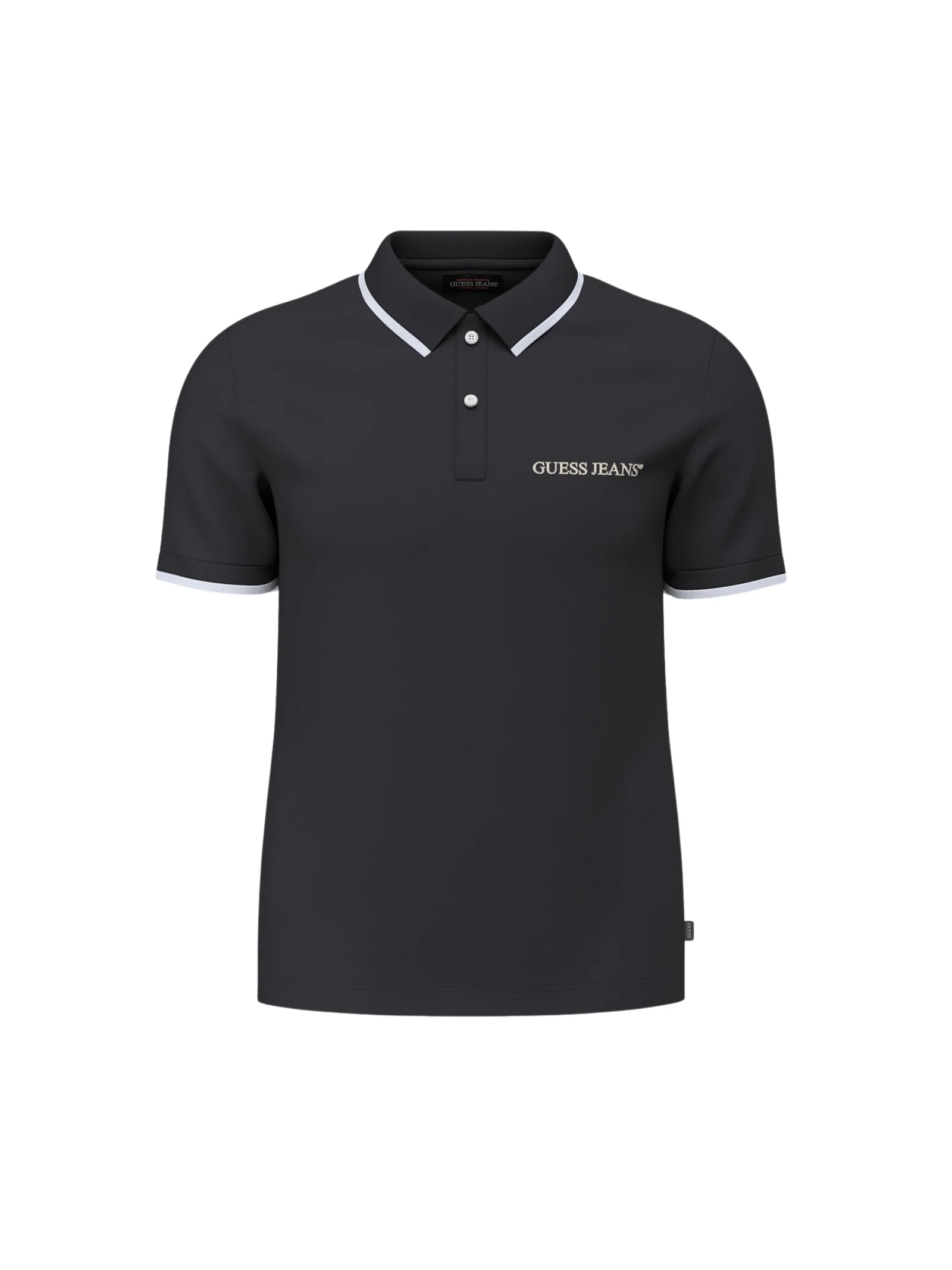 Polo Guess nera con logo e colletto a contrasto