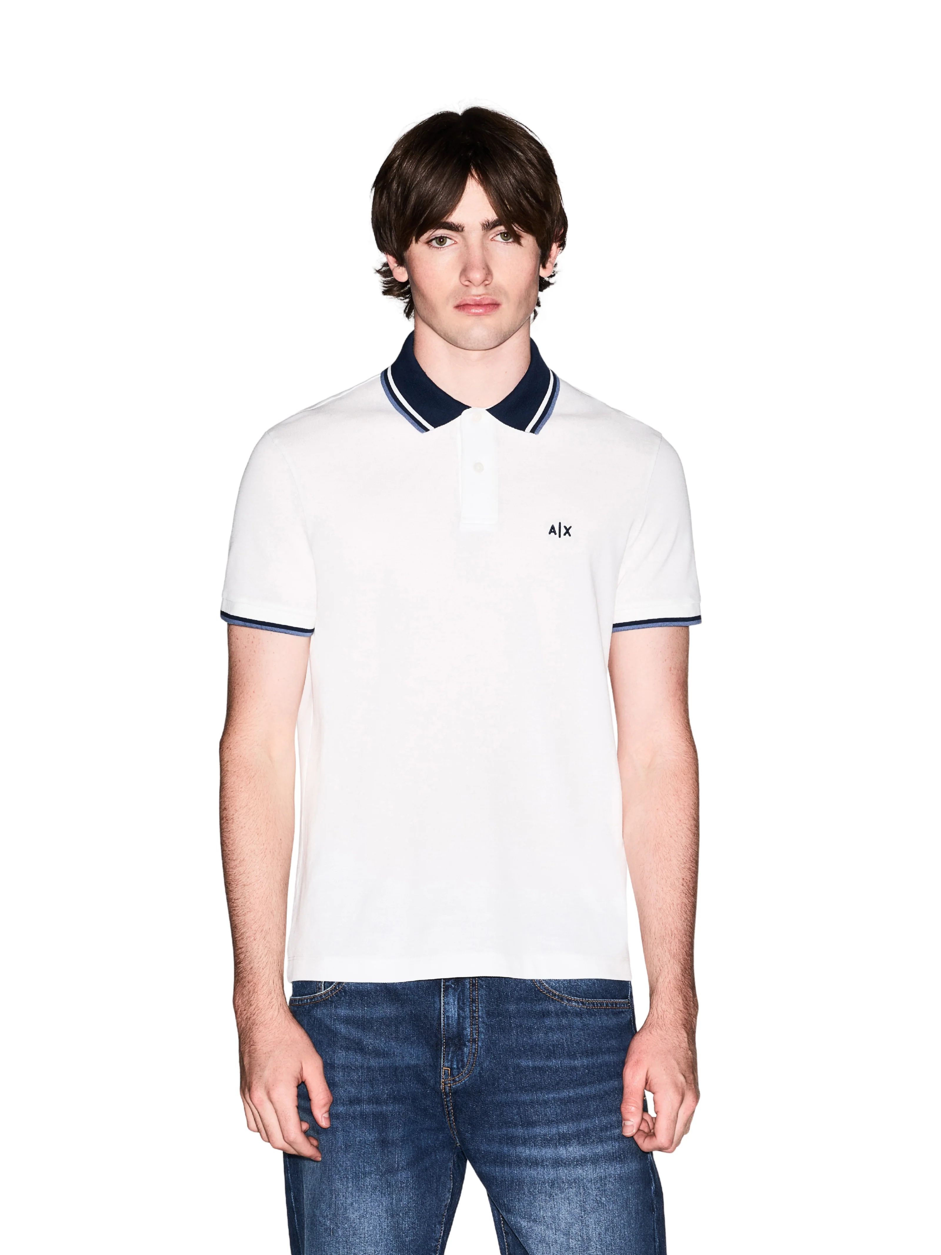 Polo in cotone Armani Exchange bianca con inserti blu - Image 2