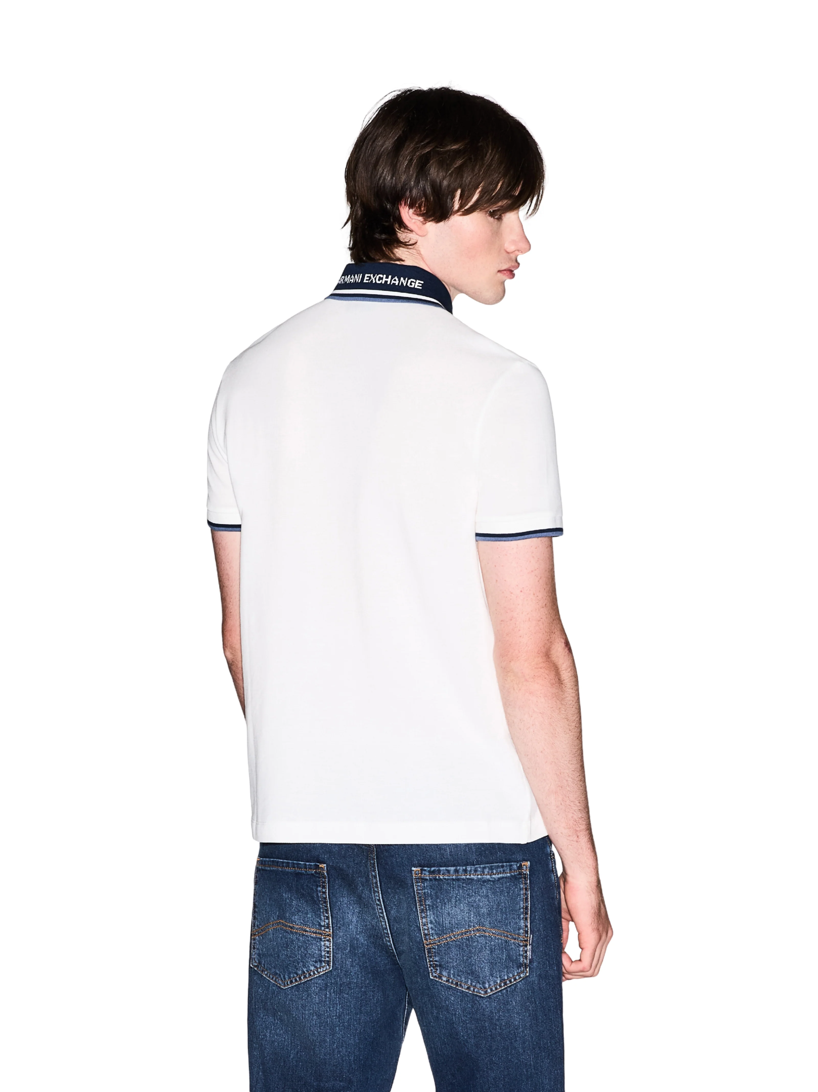 Polo in cotone Armani Exchange bianca con inserti blu - Image 3