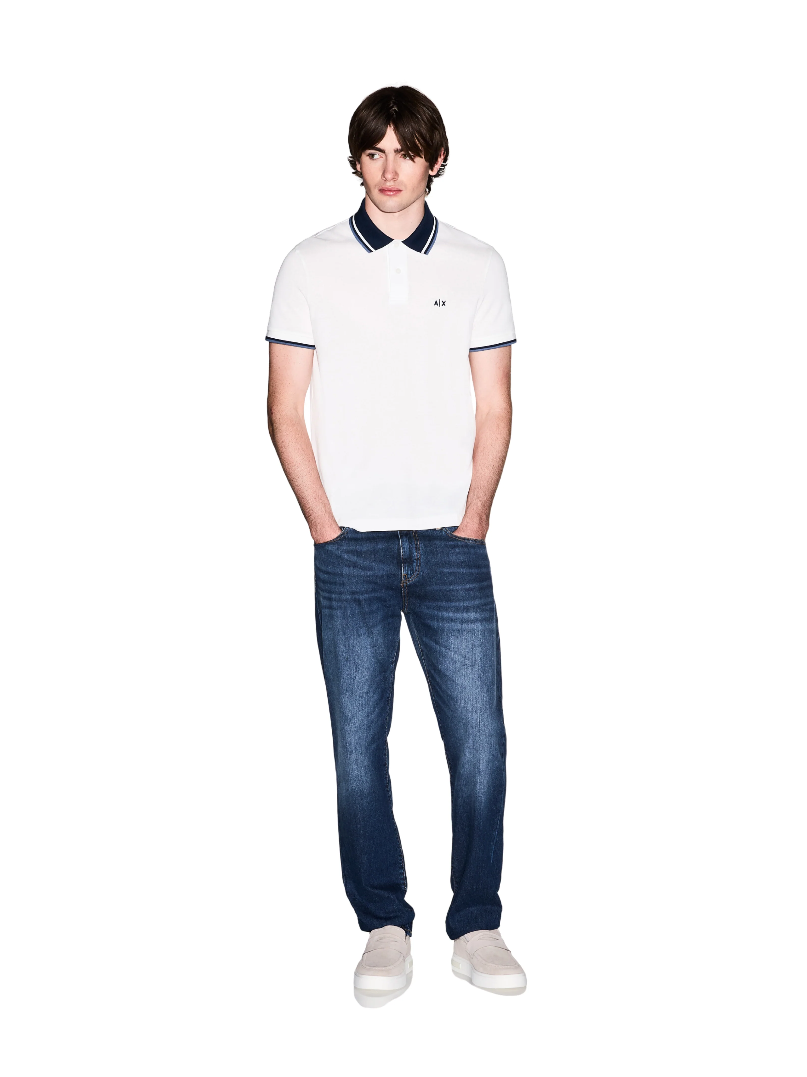 Polo in cotone Armani Exchange bianca con inserti blu - Image 4
