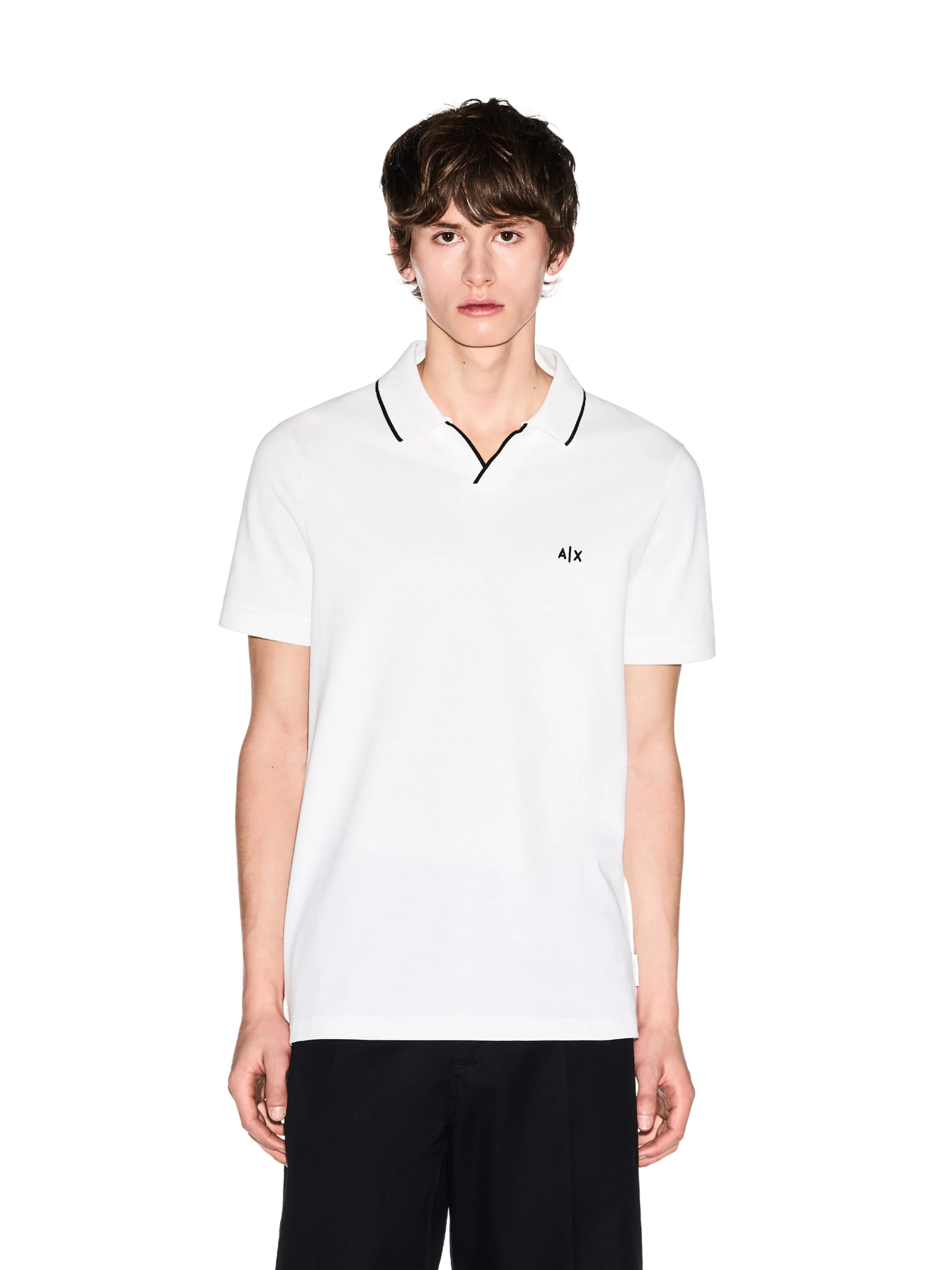 Polo in piqué Armani Exchange bianca con inserti a contrasto - Image 2