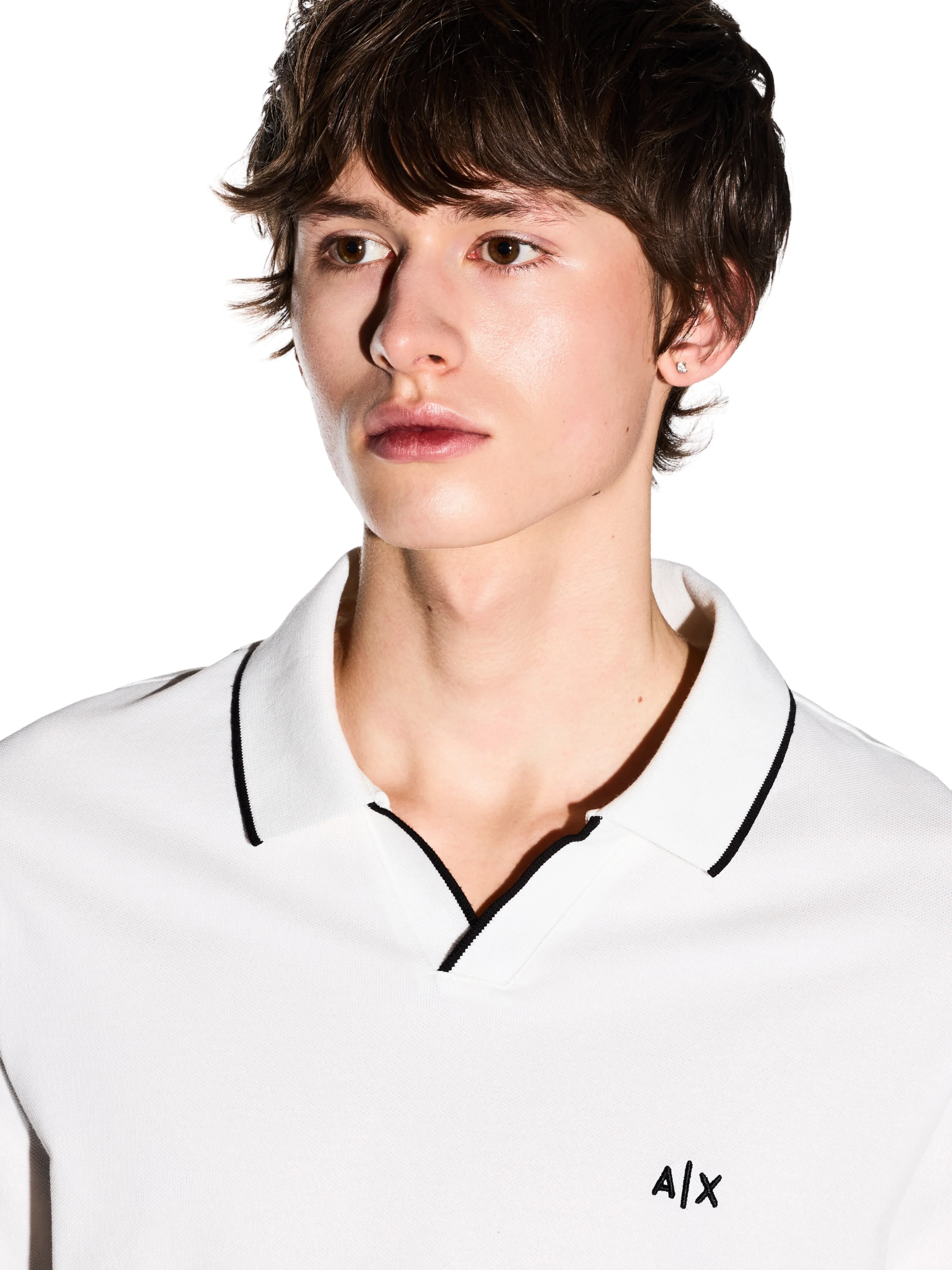 Polo in piqué Armani Exchange bianca con inserti a contrasto - Image 3