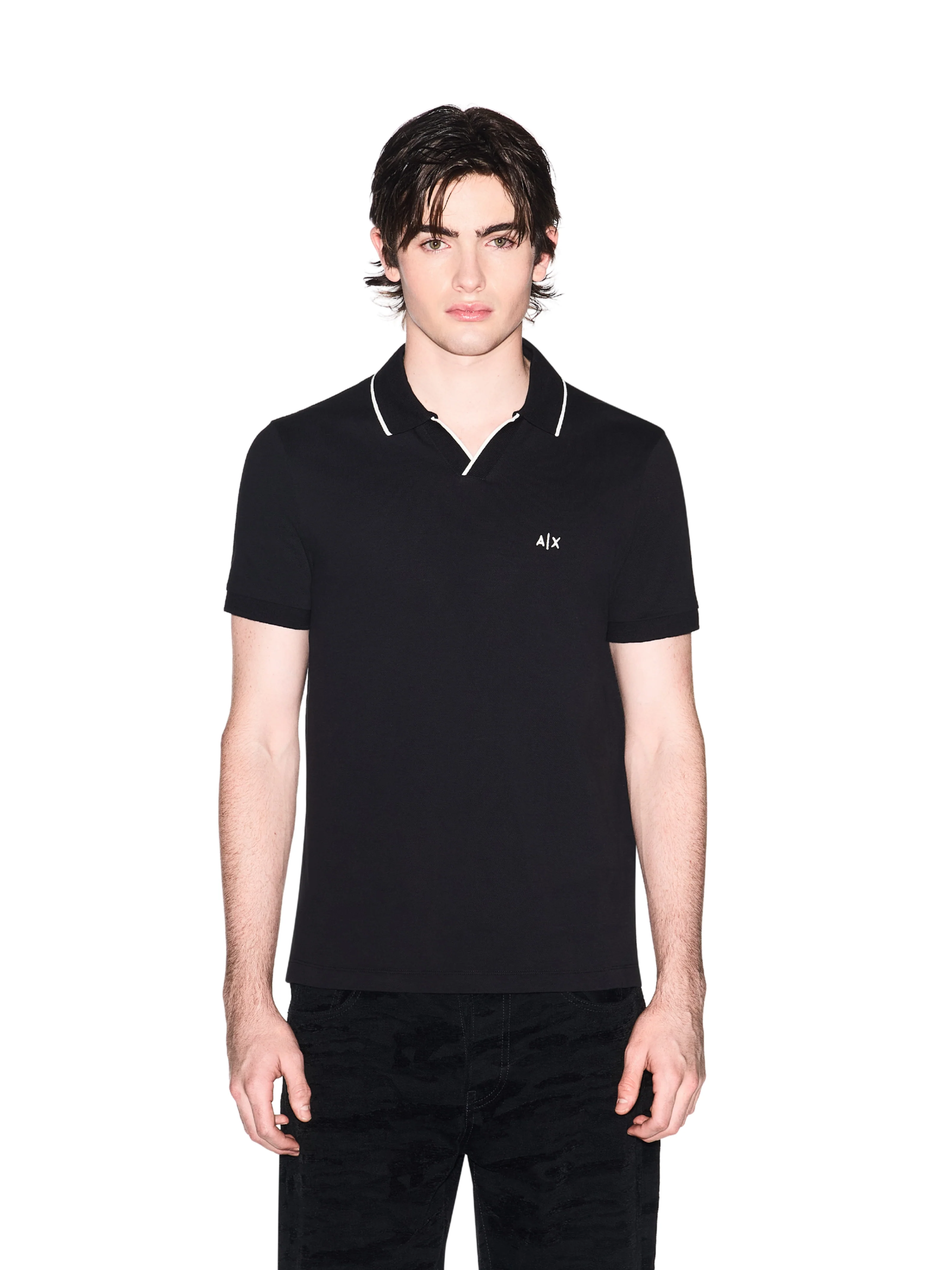 Polo in piqué Armani Exchange nera con inserti a contrasto - Image 2