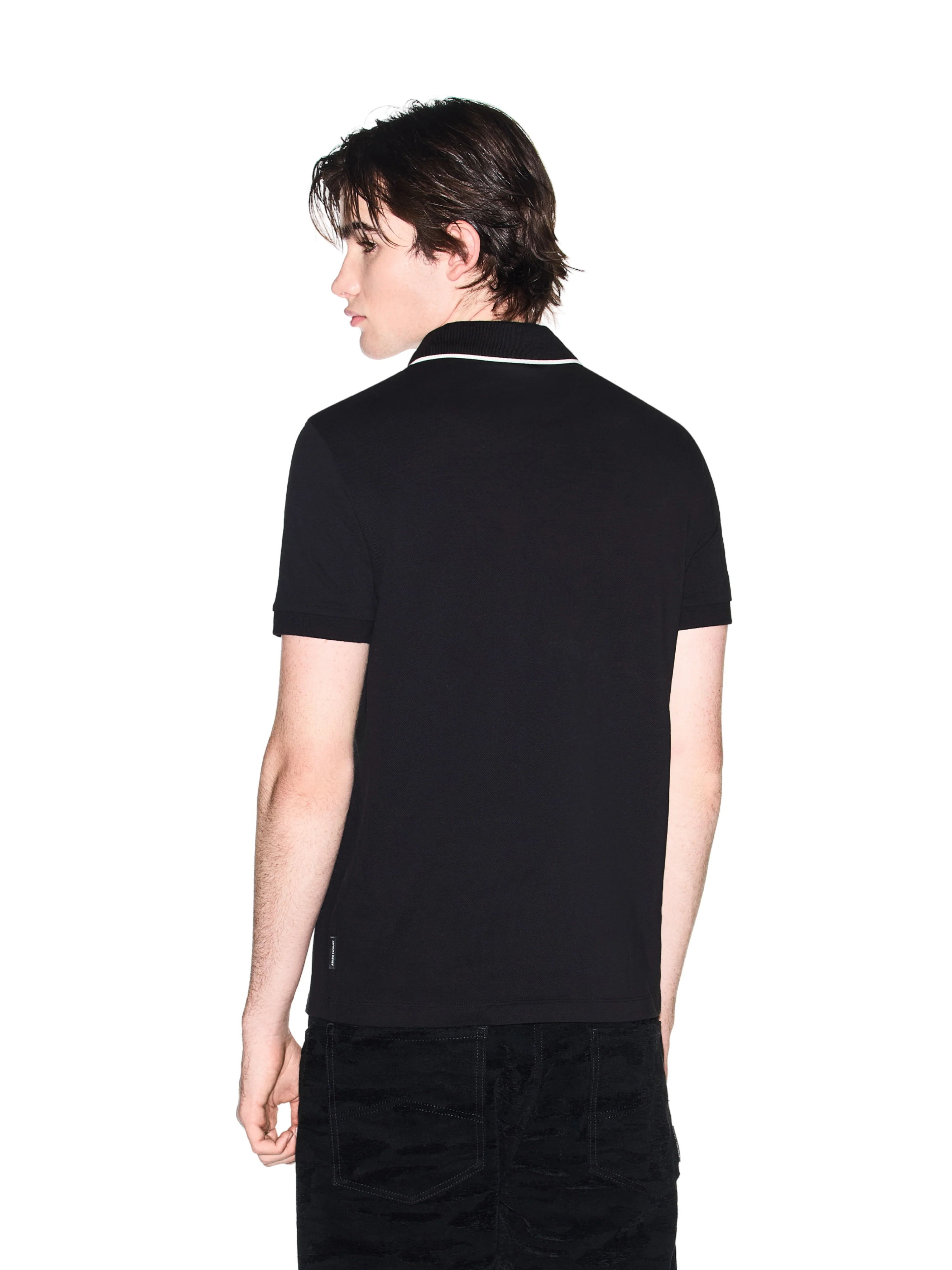 Polo in piqué Armani Exchange nera con inserti a contrasto - Image 3