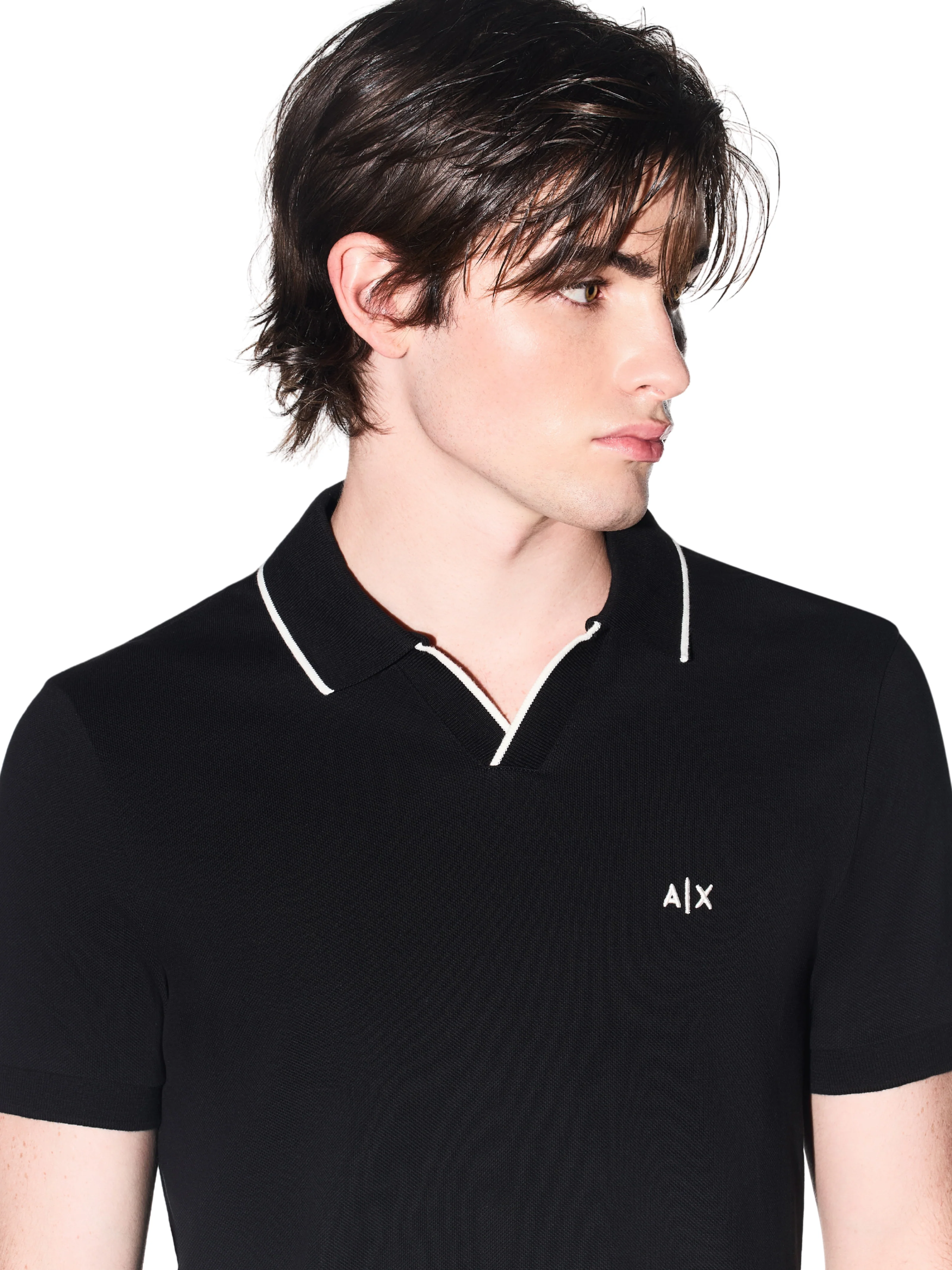 Polo in piqué Armani Exchange nera con inserti a contrasto - Image 4