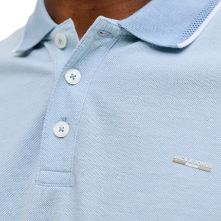 Polo Jack & Jones azzurra con bordi a costine - Image 3