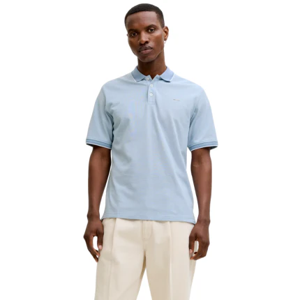 Polo Jack & Jones azzurra con bordi a costine - Image 4
